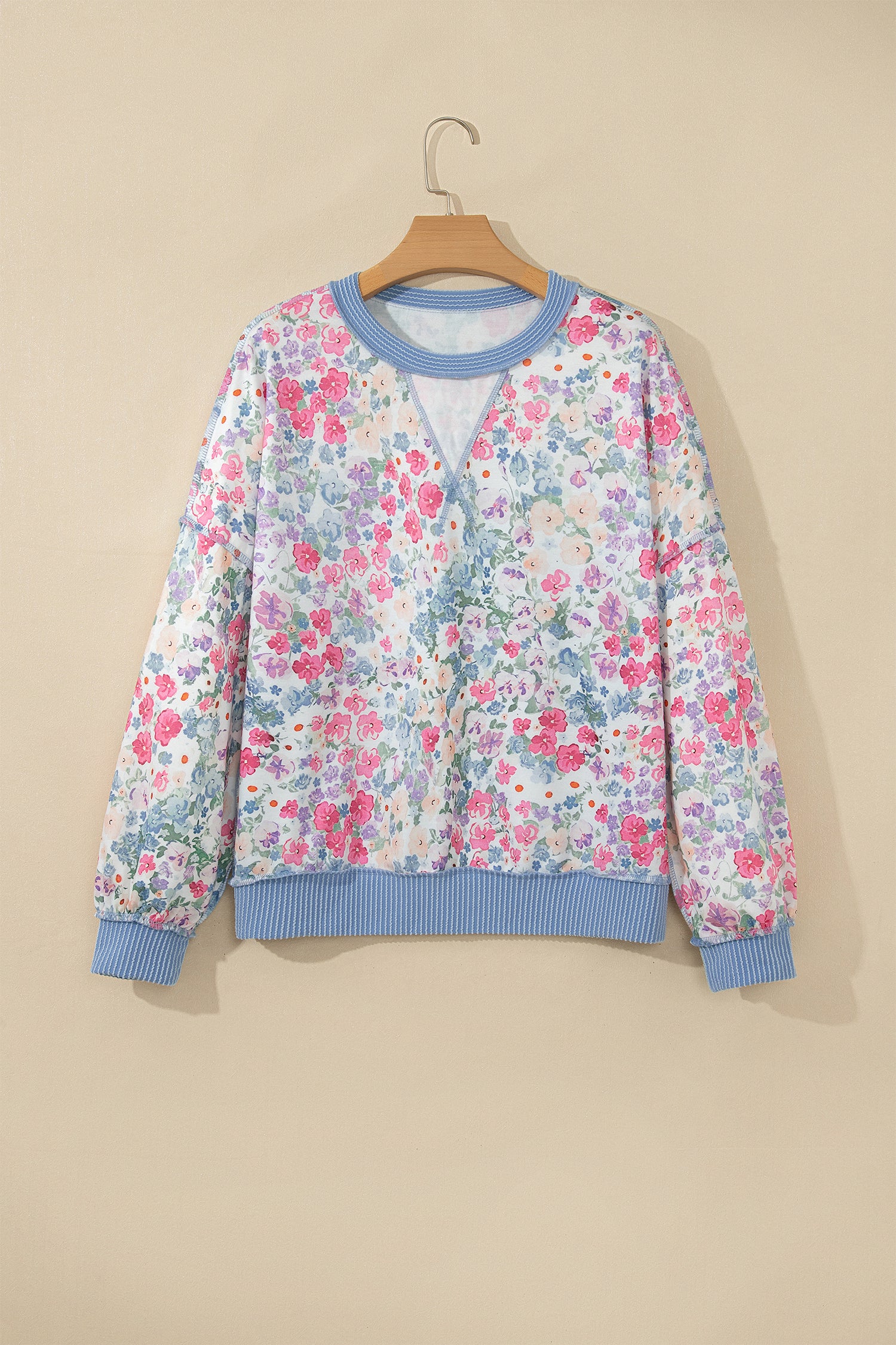 Multicolour Floral Print Round Neck Long Sleeve Top