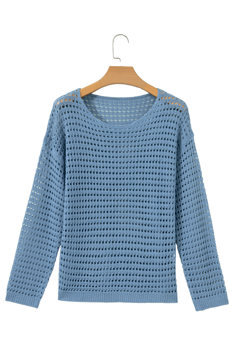 Myosotis Long Sleeve Crochet Knit Sweater Round Neck Loose Fit Casual Pullover