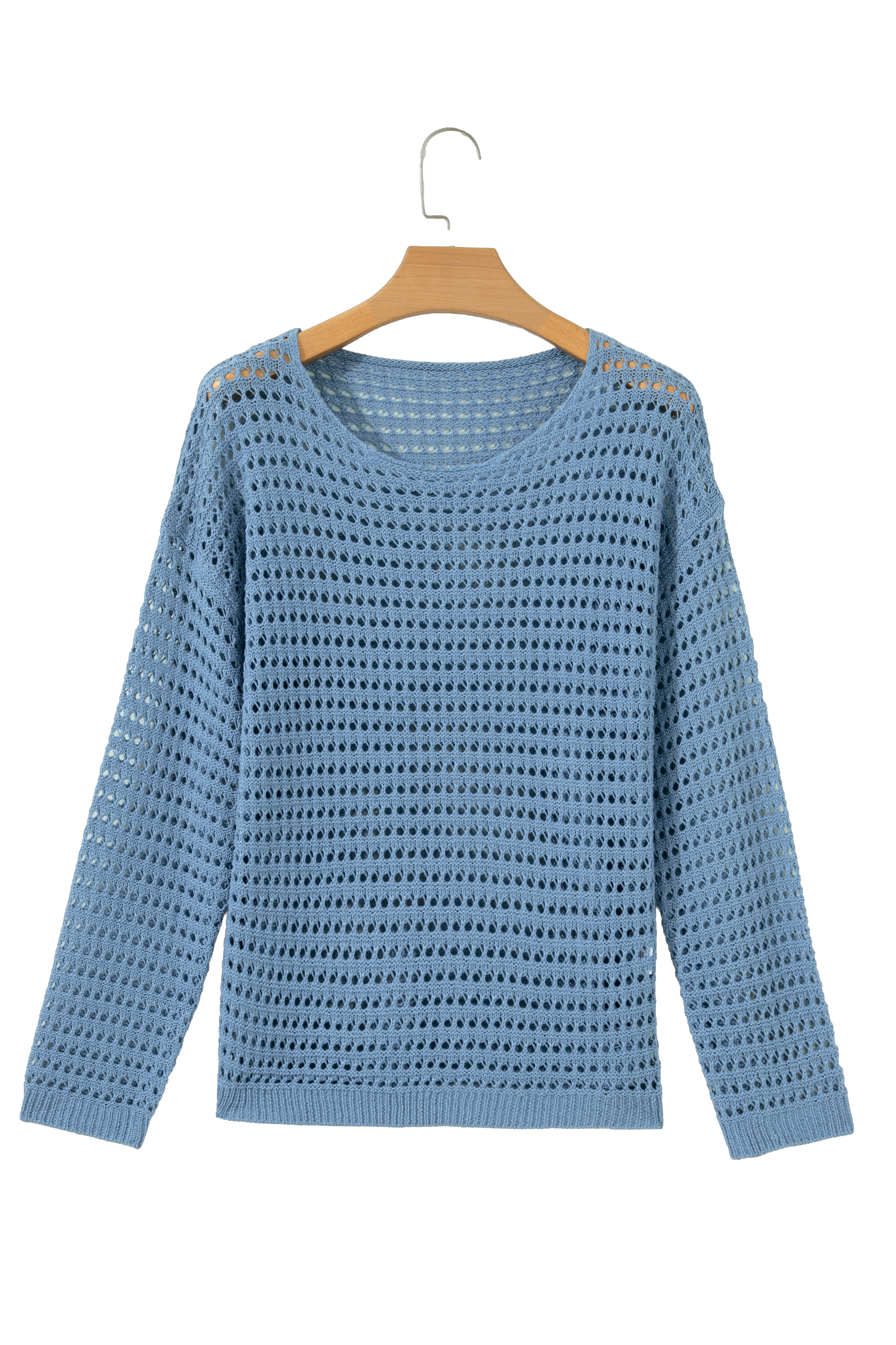 Myosotis Long Sleeve Crochet Knit Sweater Round Neck Loose Fit Casual Pullover