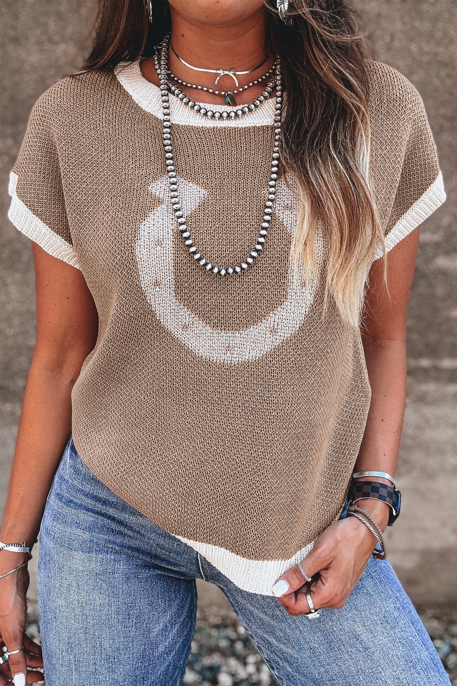 Cozy Horse Shoe Short Sleeve Sweater