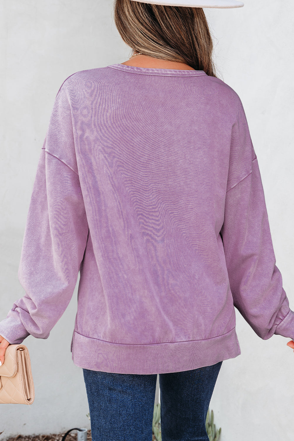 Bright Pink Mineral Wash Big Bow Patchwork Pullover Sweatshirt