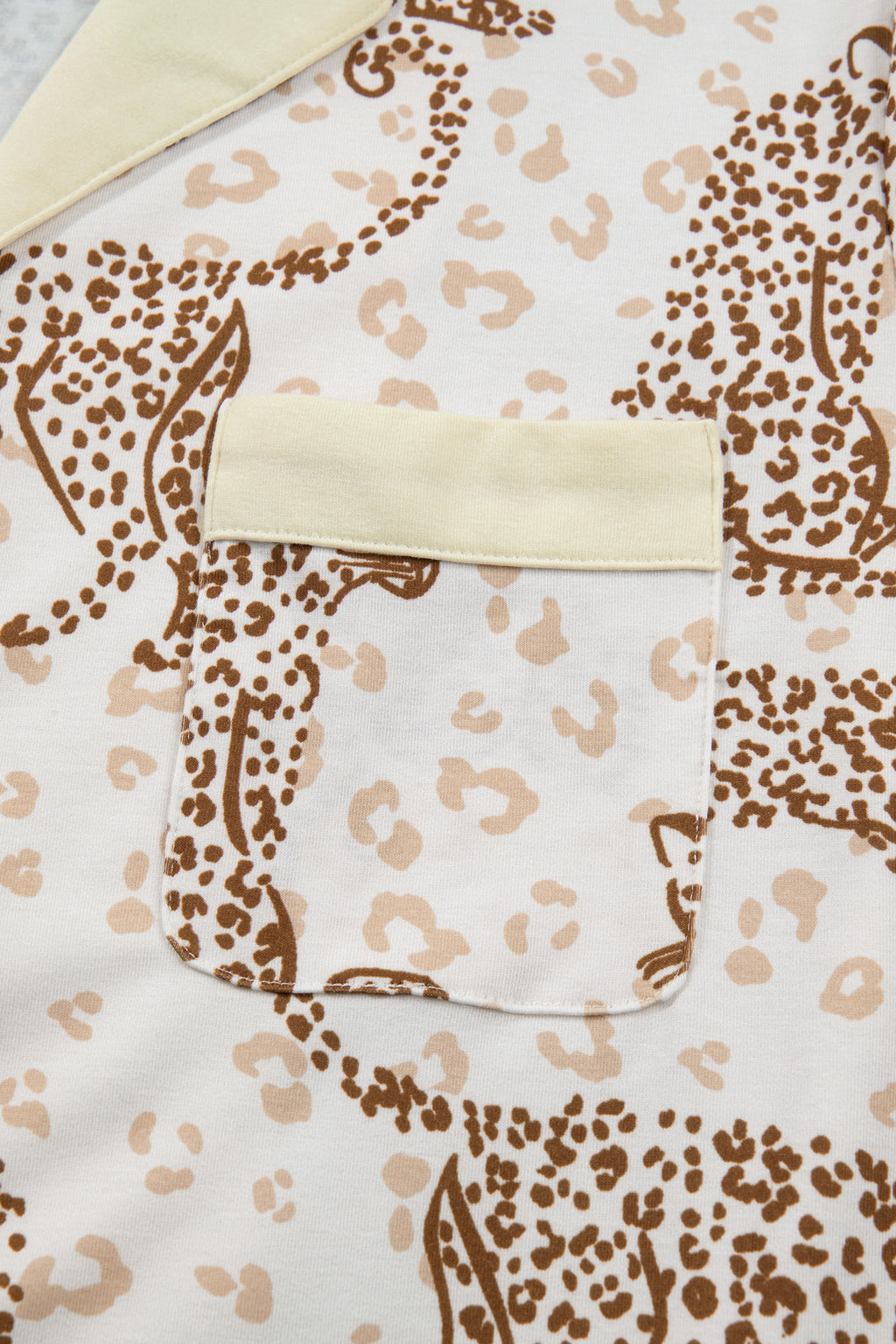 Yellow Leopard Print Colorblock Pocket Placket Long Sleeve Lounge Set