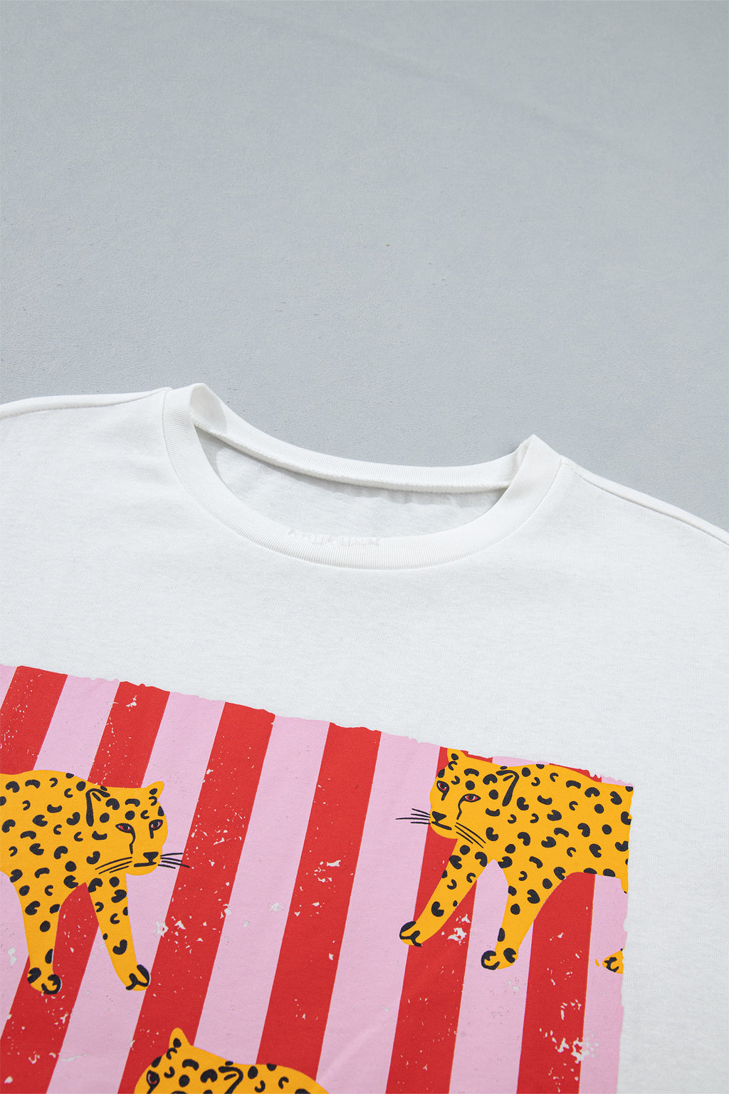 White Cheetah Striped Print Retro Fashion Graphic Tee