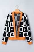 Black Geometric Ghost Print Drop Shoulder Knit Cardigan