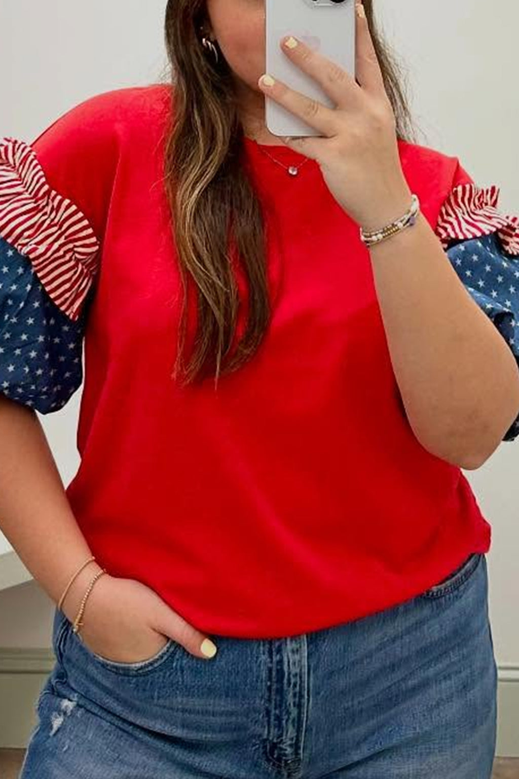Star Spangled Ruffle Sleeve Top