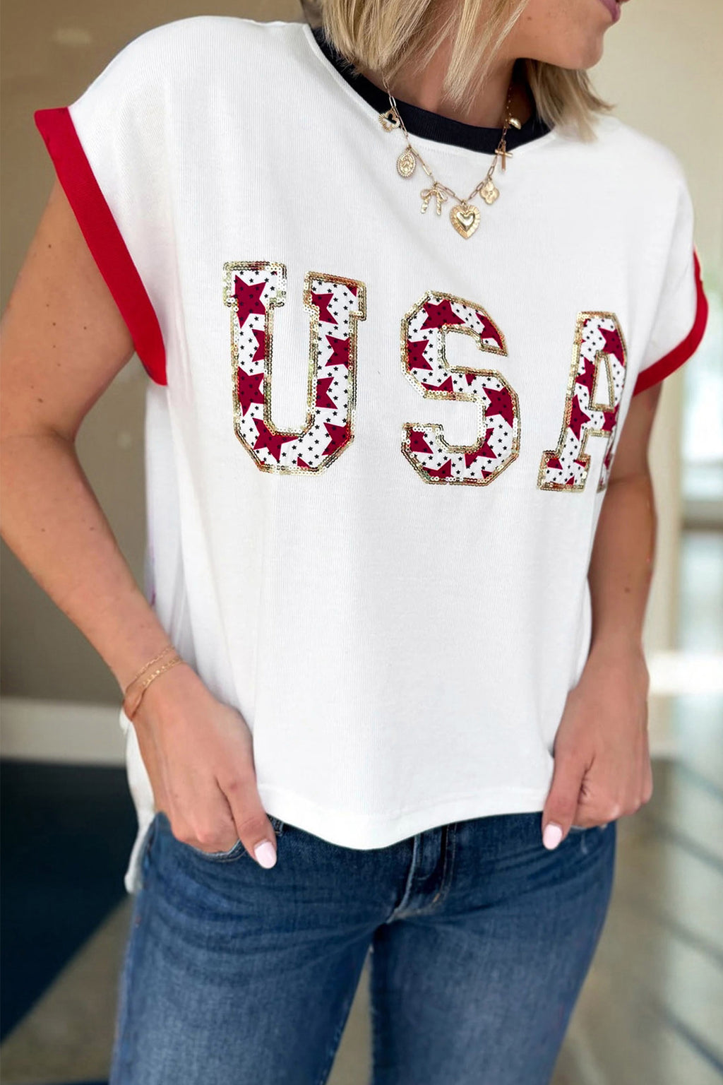 White USA Sequin Shirt