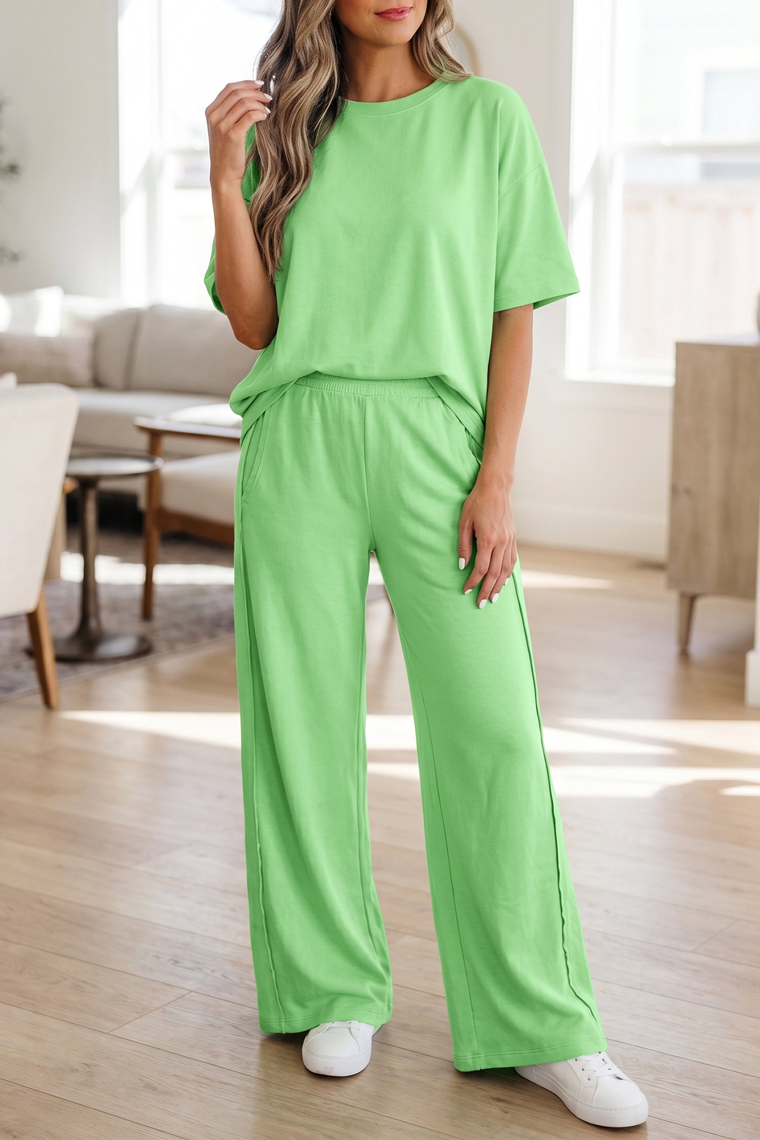 Green Solid 2pcs Outfit