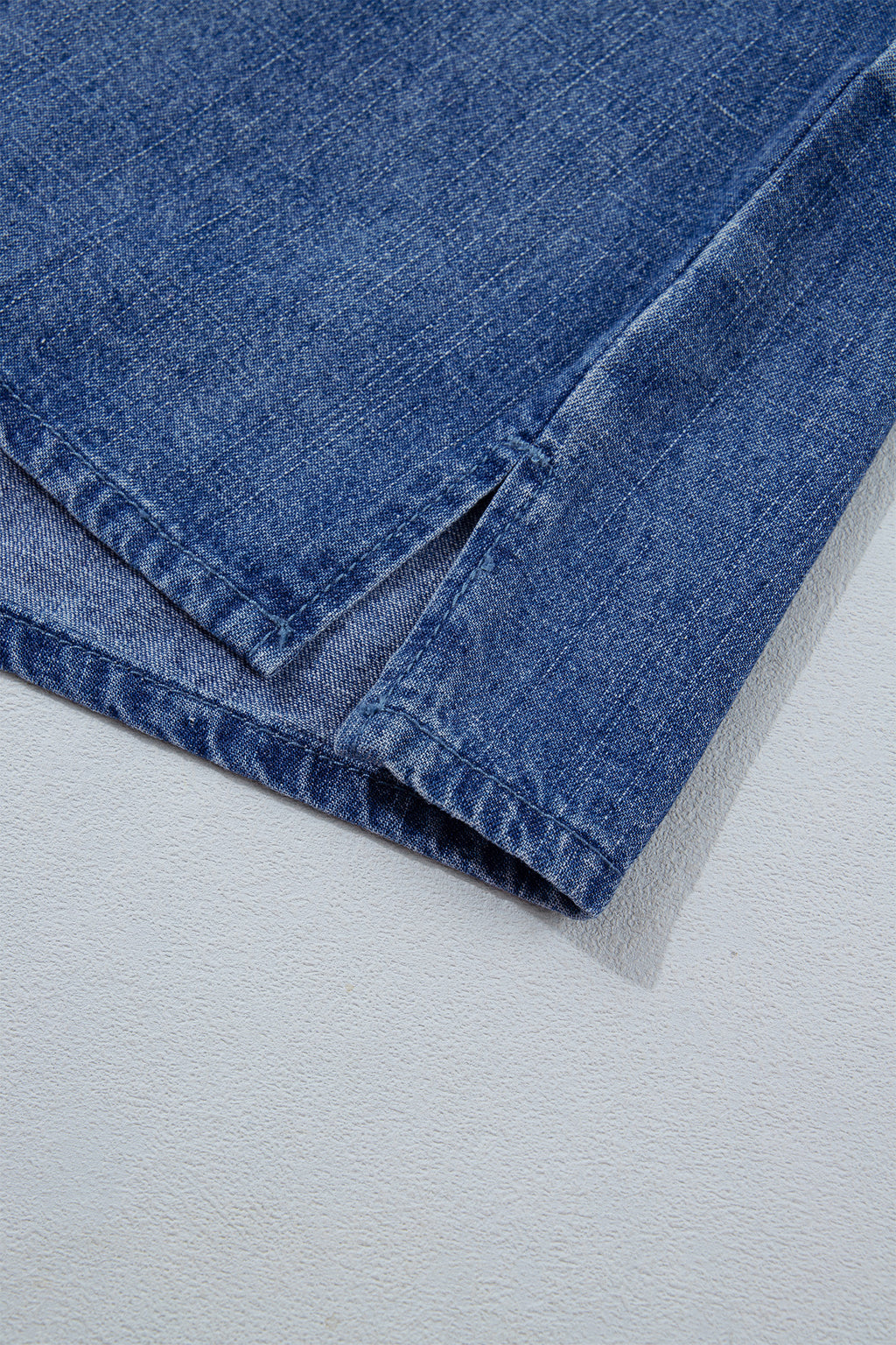 Dusk Blue Three Quarter Sleeve Button Front Loose Denim Shirt