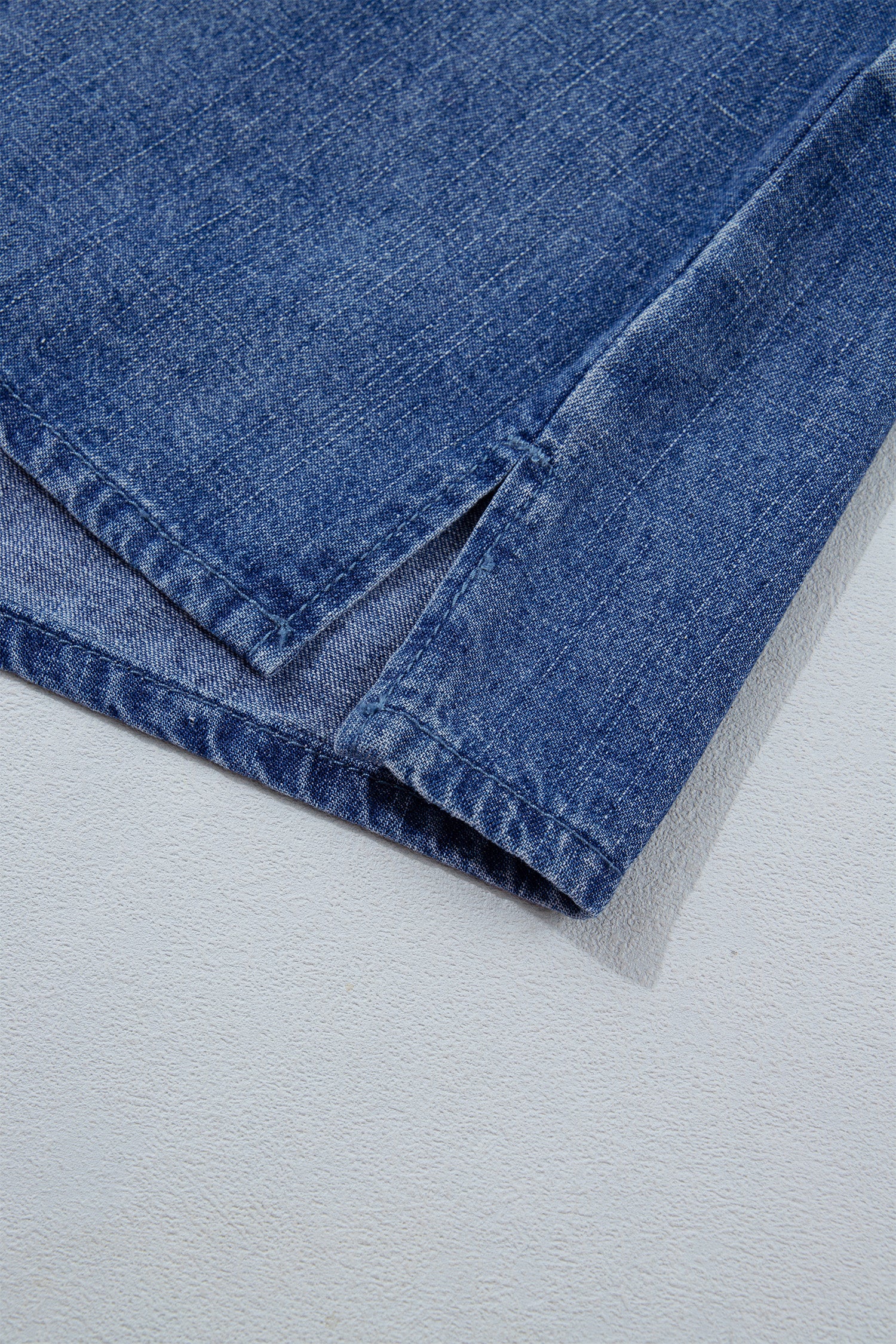 Dusk Blue Three Quarter Sleeve Button Front Loose Denim Shirt