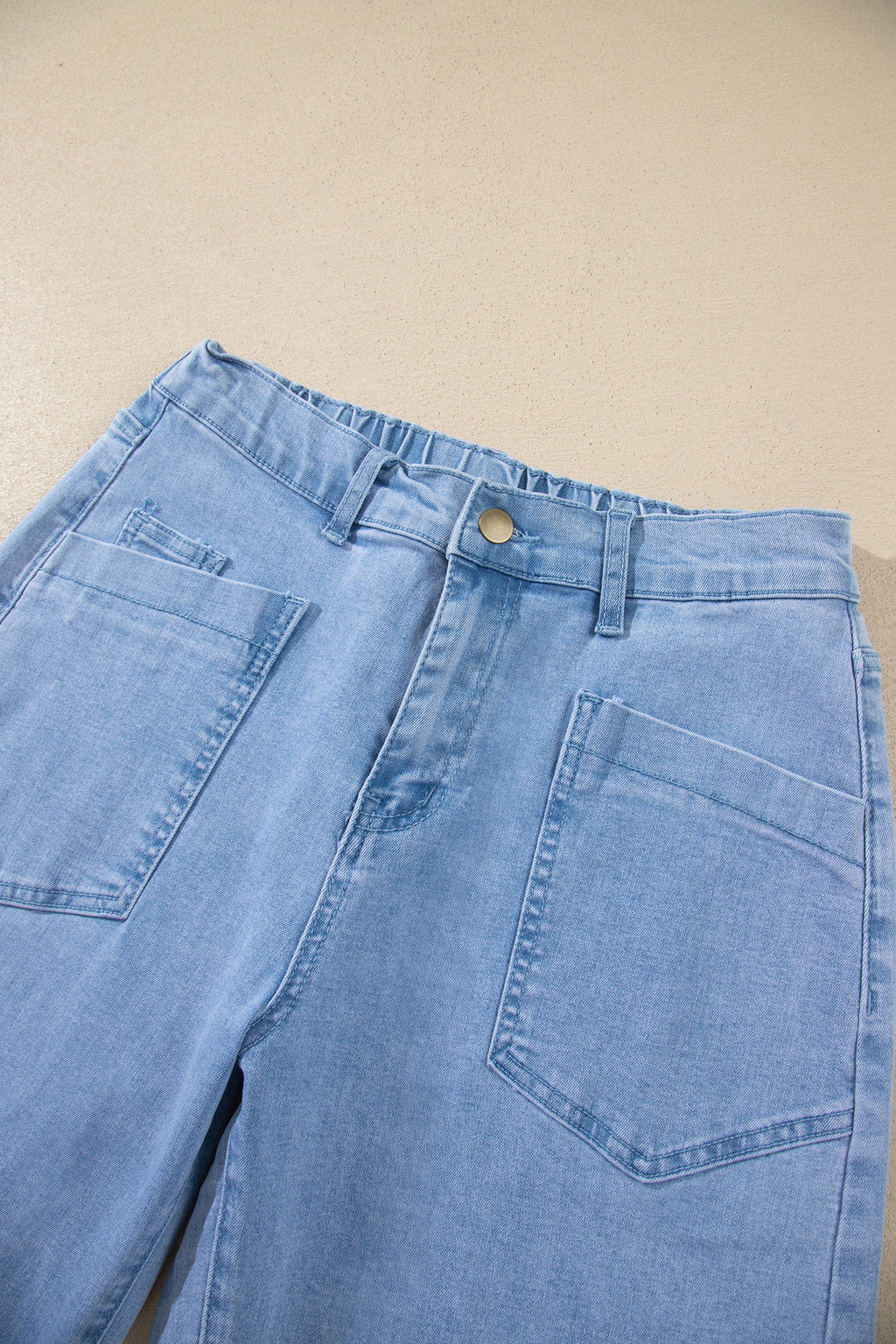 Four Leaf Clover Solid Color Square Patch Pocket Ankle-length Barrel Jeans