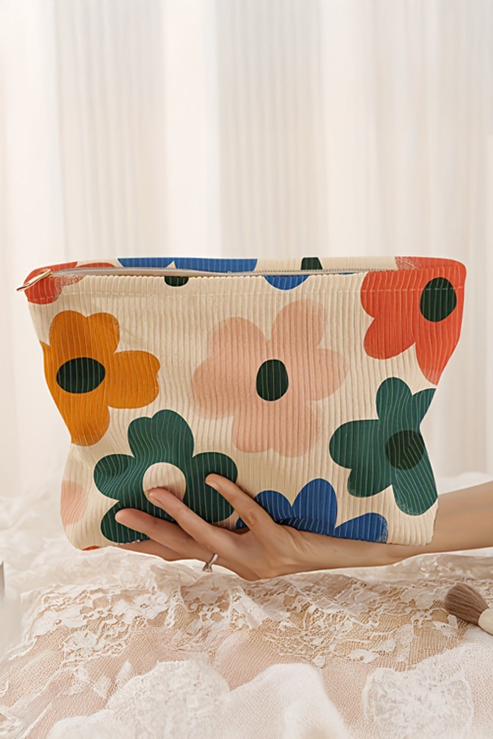 White Floral Storage Bag