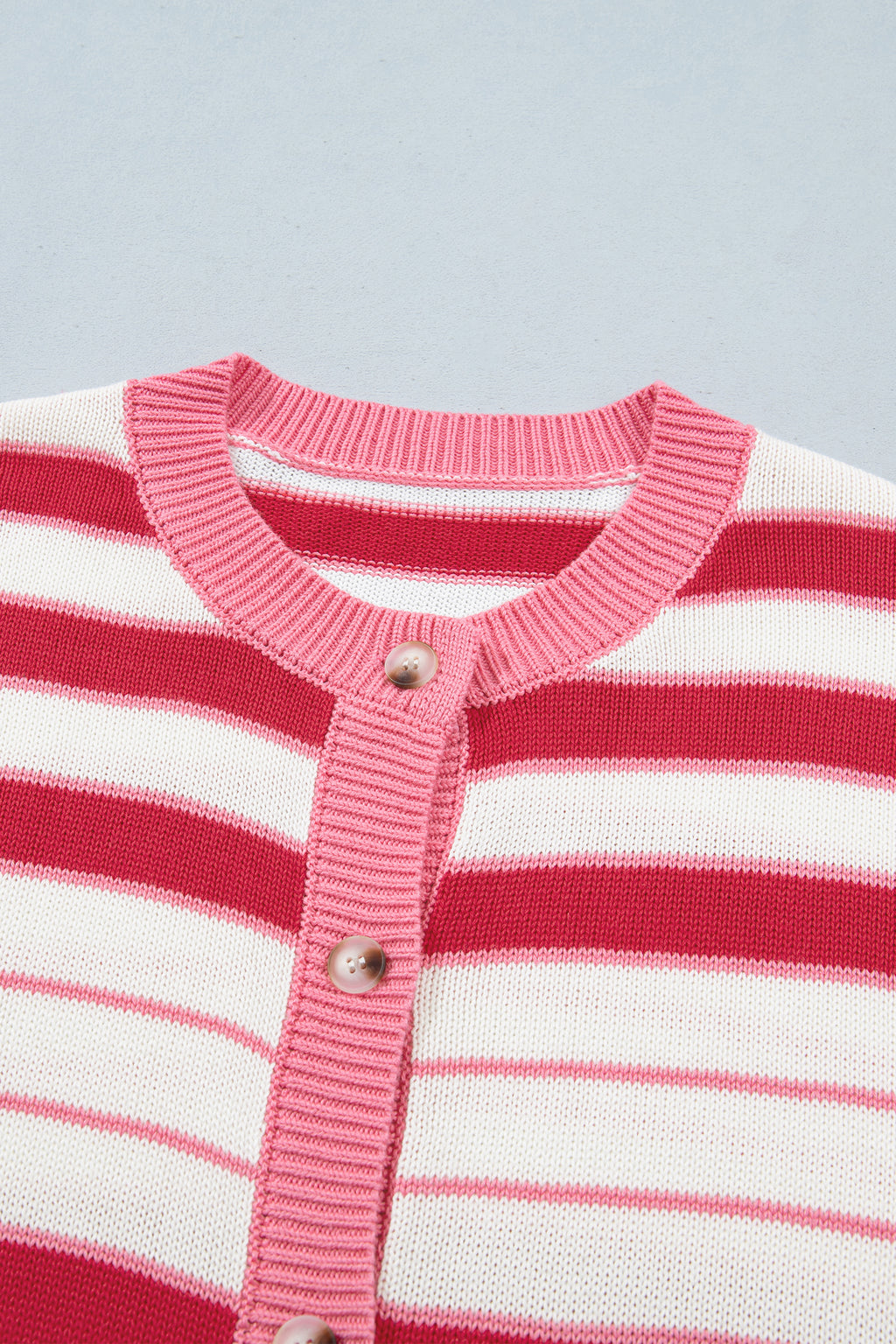 Red Stripe V Neck Long Sleeve Regular Fit Cardigan