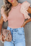 Blush Ruffle Mesh Knit Top