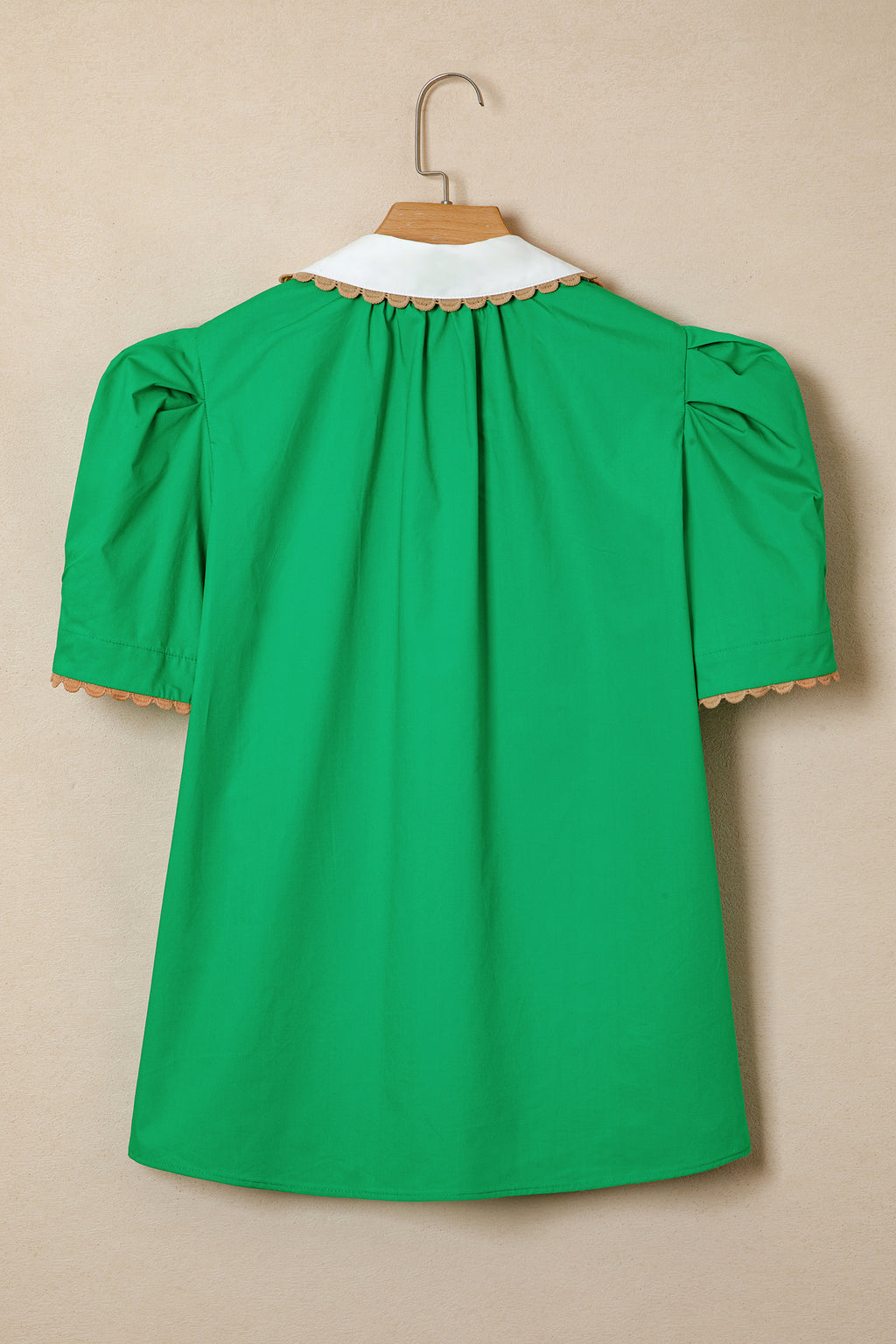 Bright Green Shirt Collar Short Sleeve Blouse