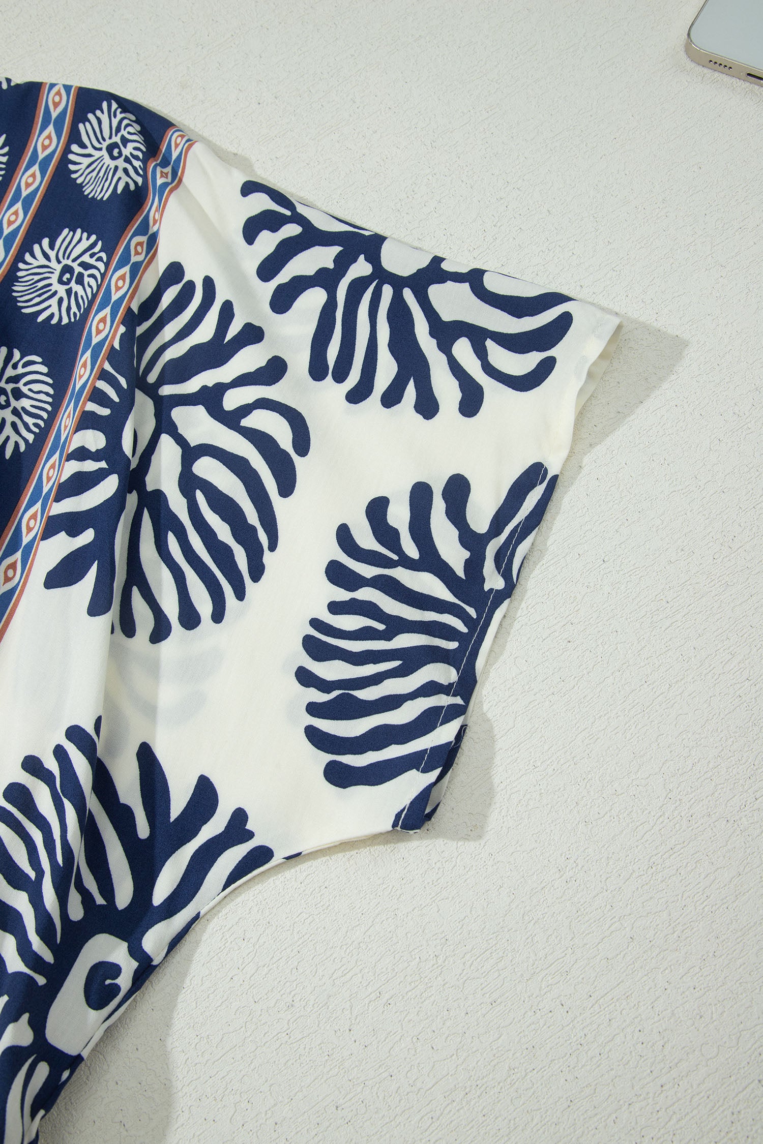 Blue Boho Floral Print Contrast Patchwork V Neck Dolman Maxi Dress