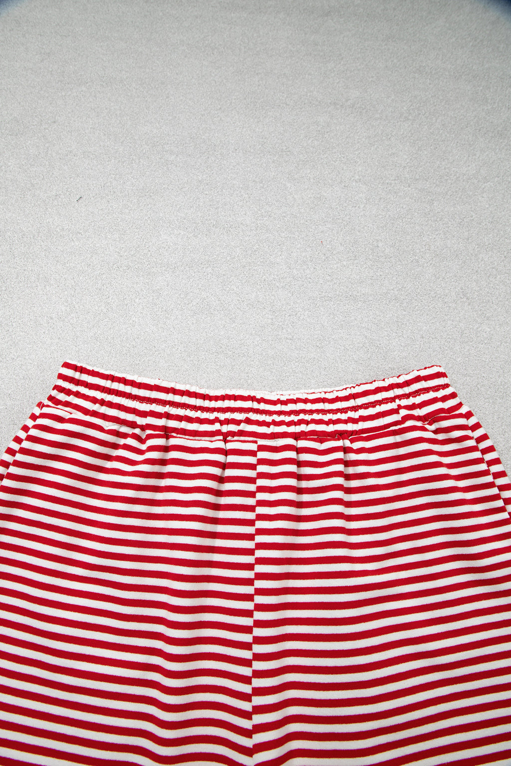 Red Stripe Oversize Mock Neck Sweatshirt and Shorts Set