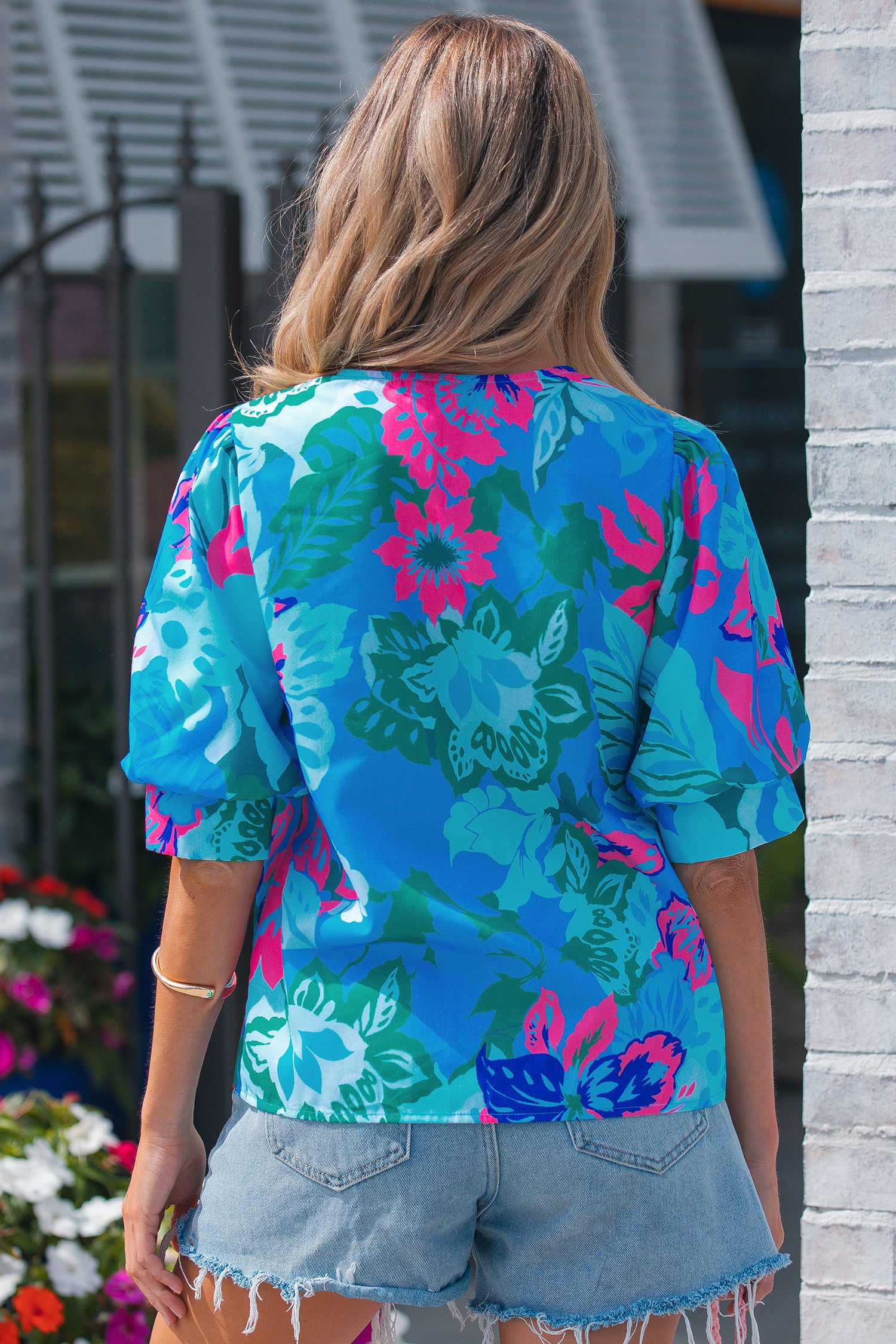 Sky Blue Floral Blouse