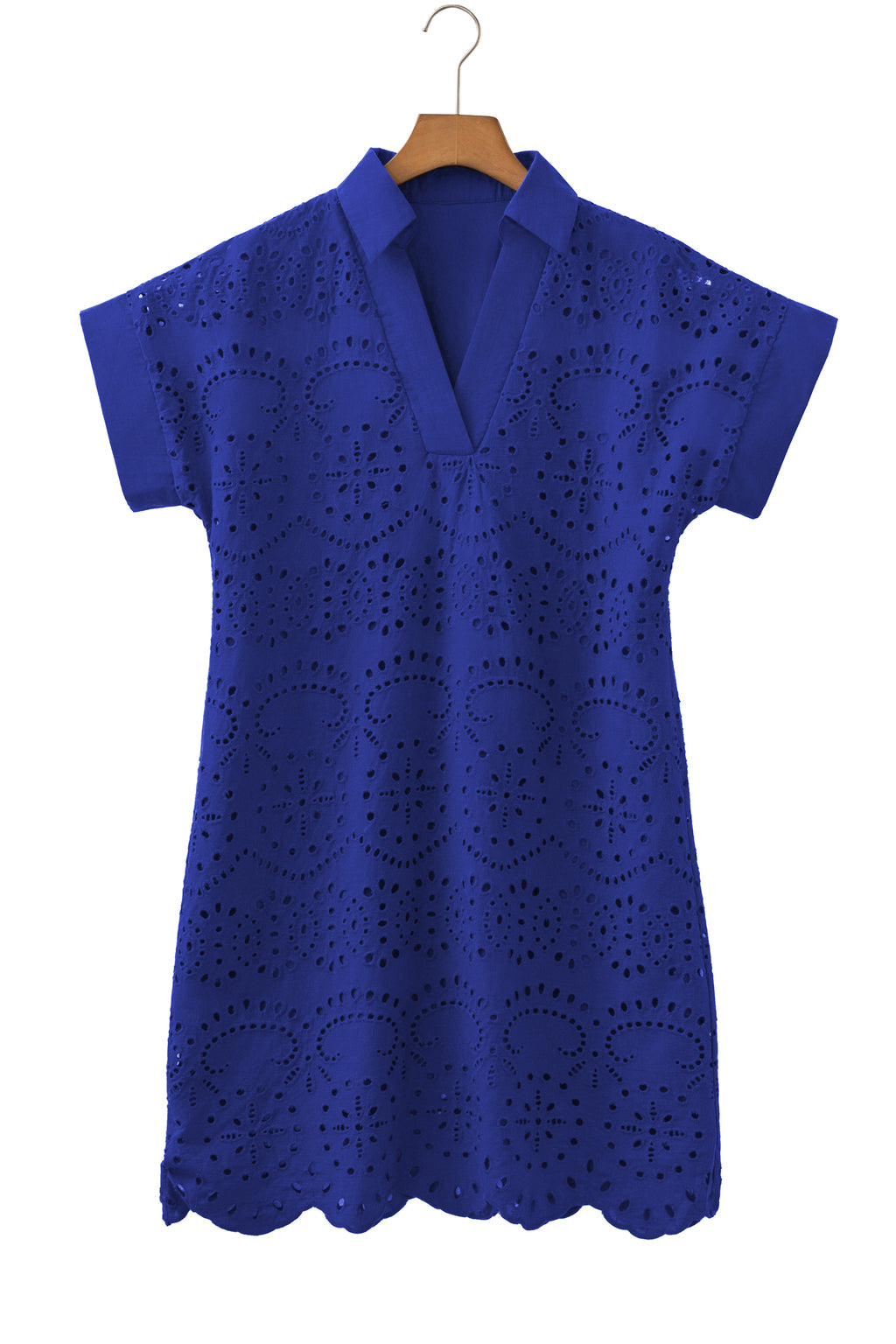White Solid Color Eyelet Embroidered T Shirt Mini Dress