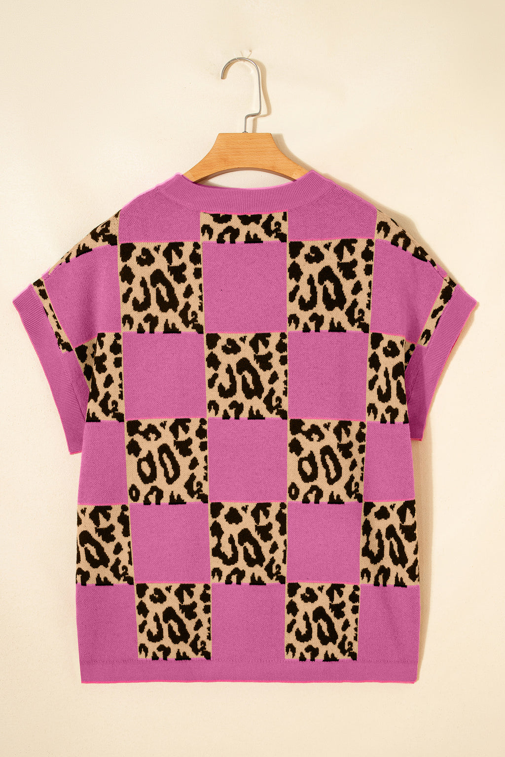 Glamourous Pink Leopard Short Sleeve Knit Sweater