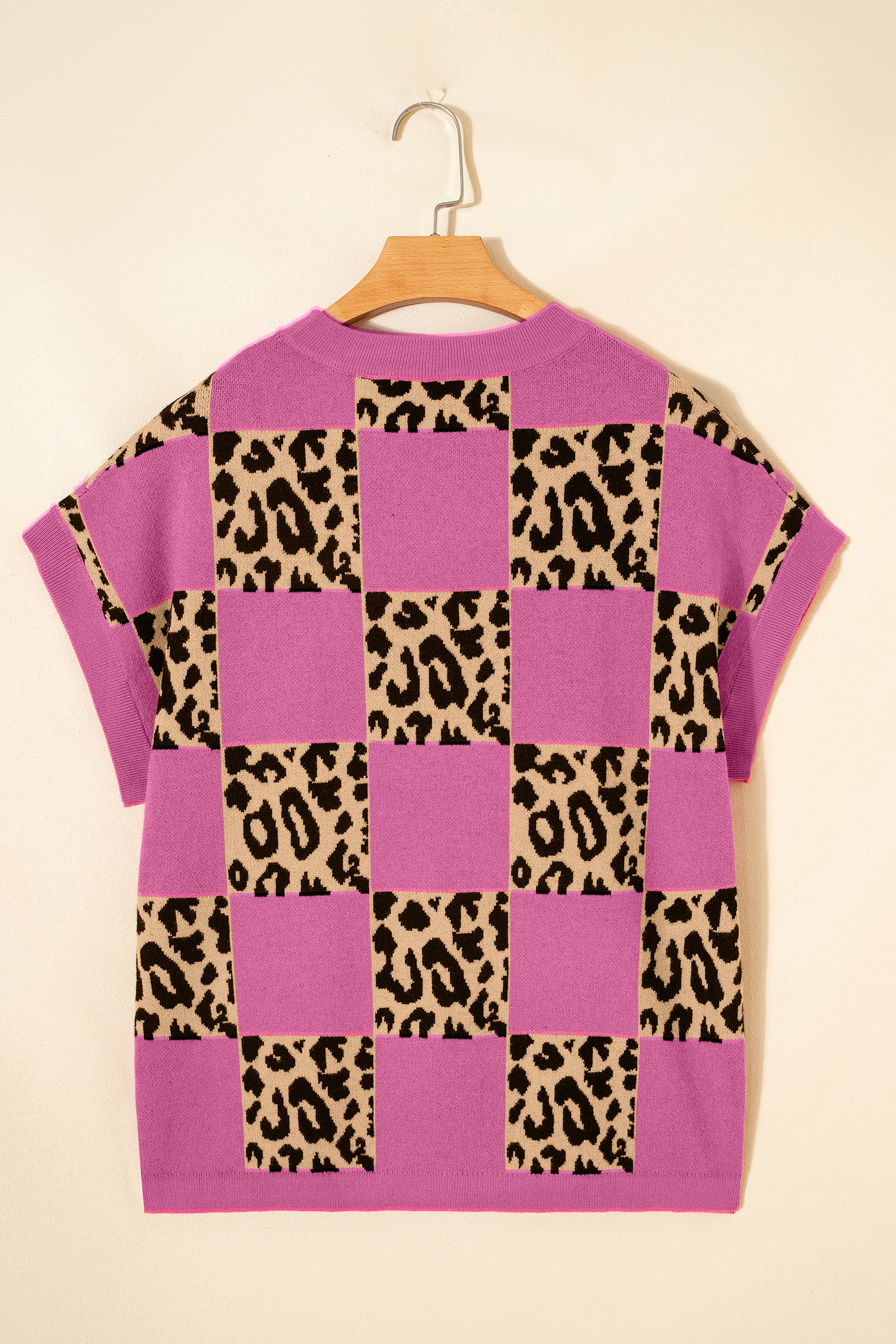 Glamourous Pink Leopard Short Sleeve Knit Sweater