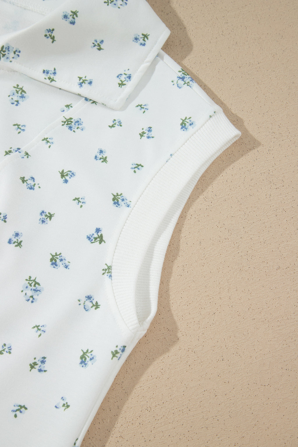 White Floral Print Half Zip Top Matching Short Set