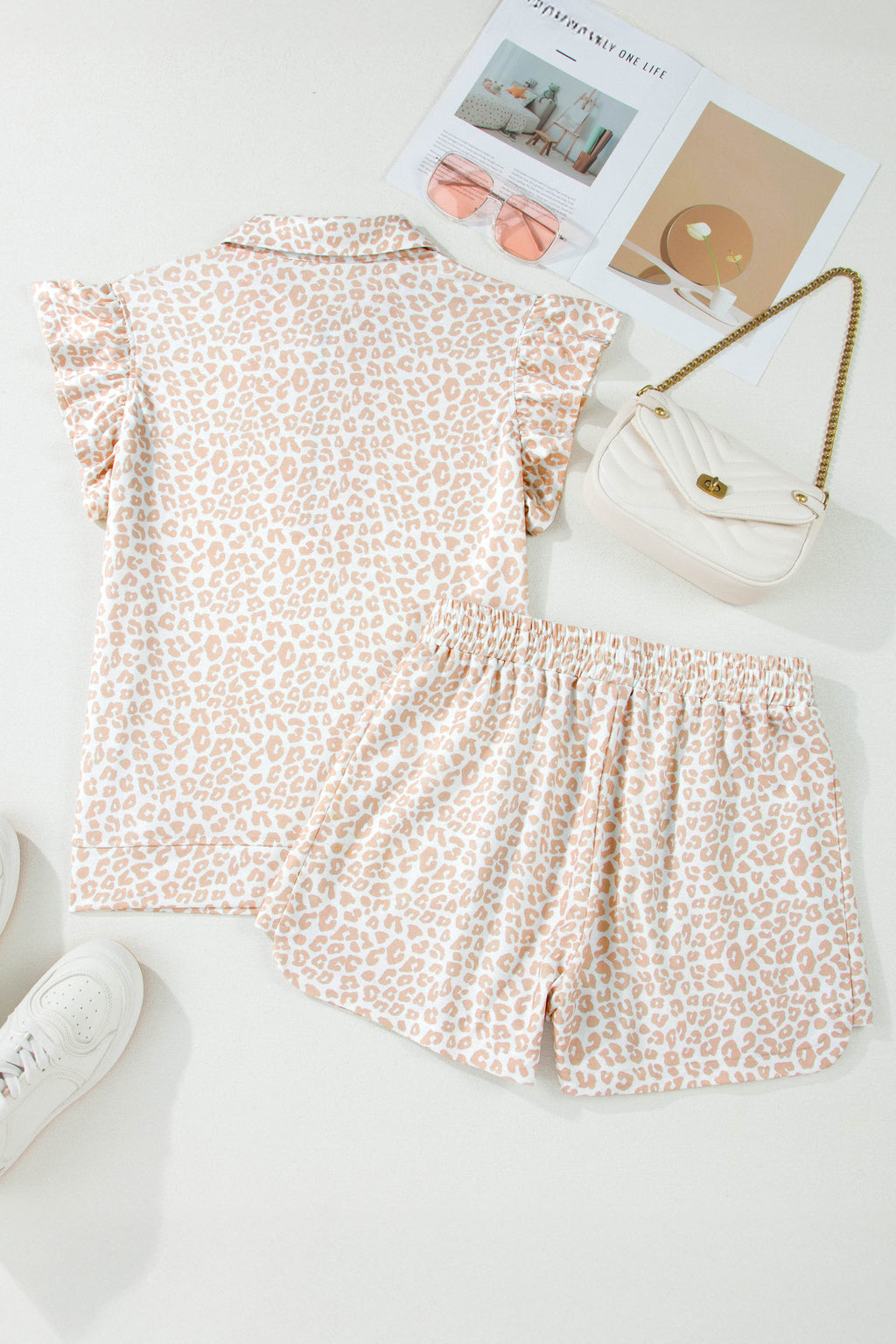 Beige Leopard 2pcs Short Set