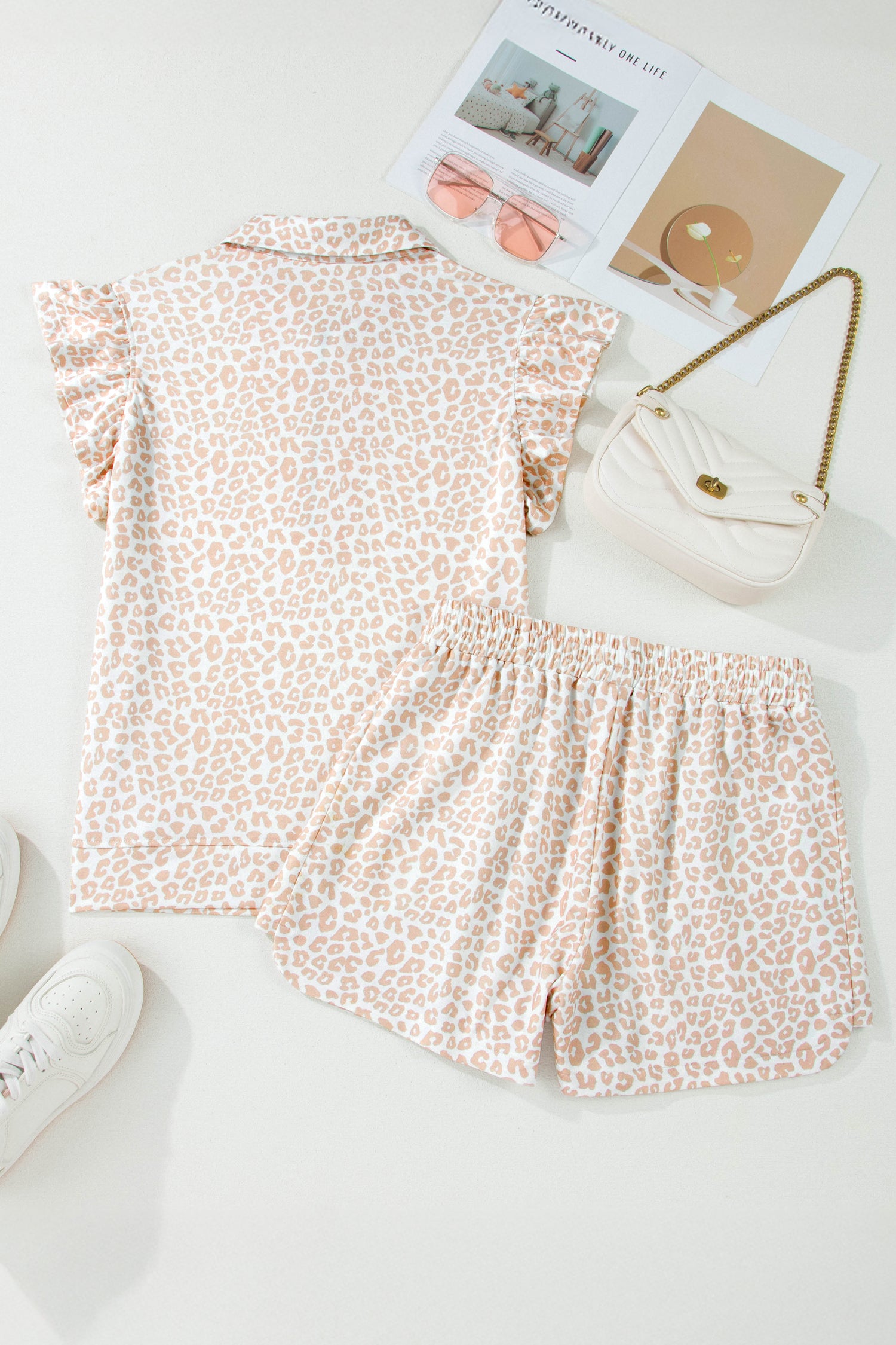Beige Leopard 2pcs Short Set