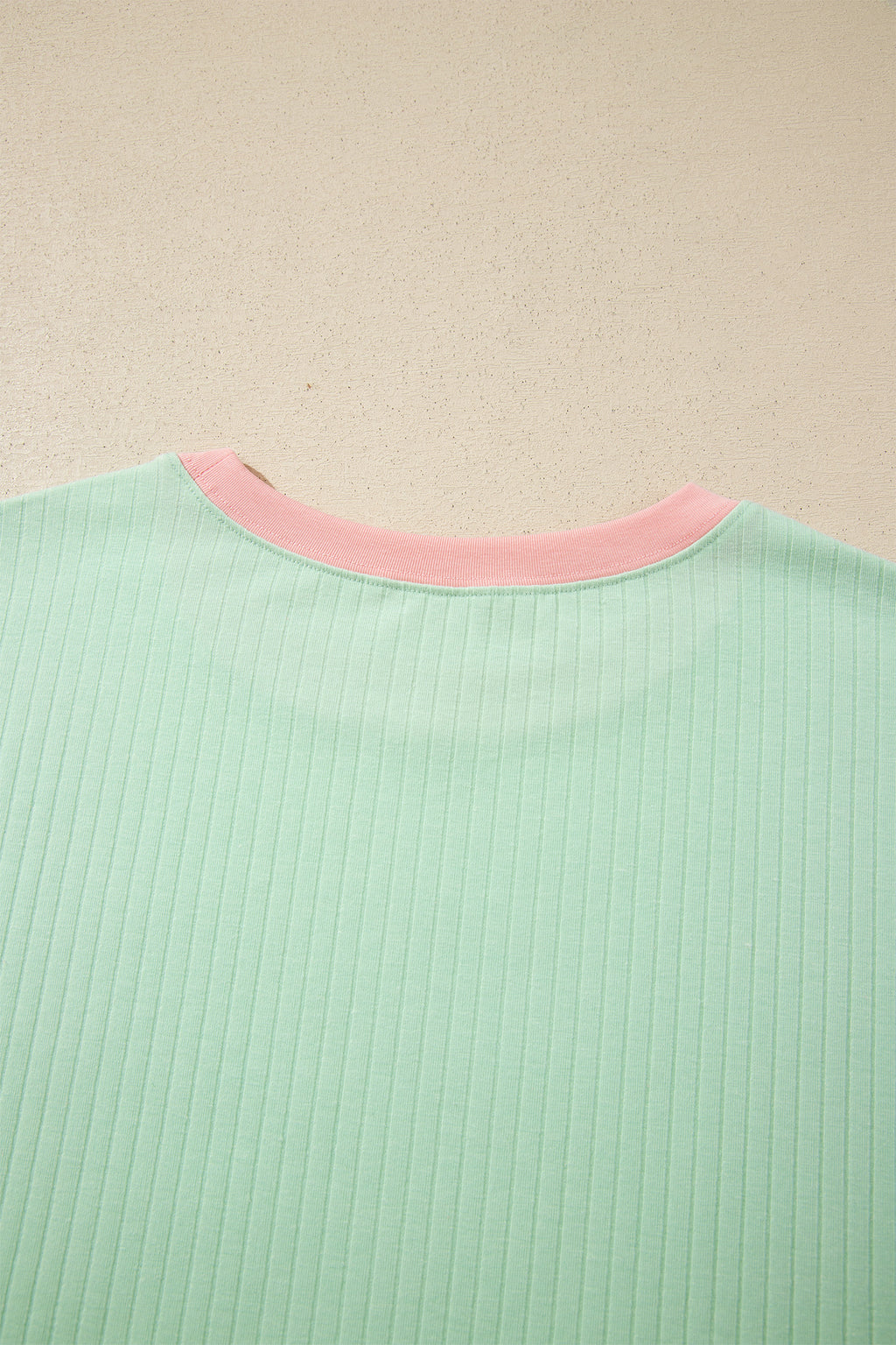 Clearly Aqua Soft Ribbed Color Block Trim Casual Short Set