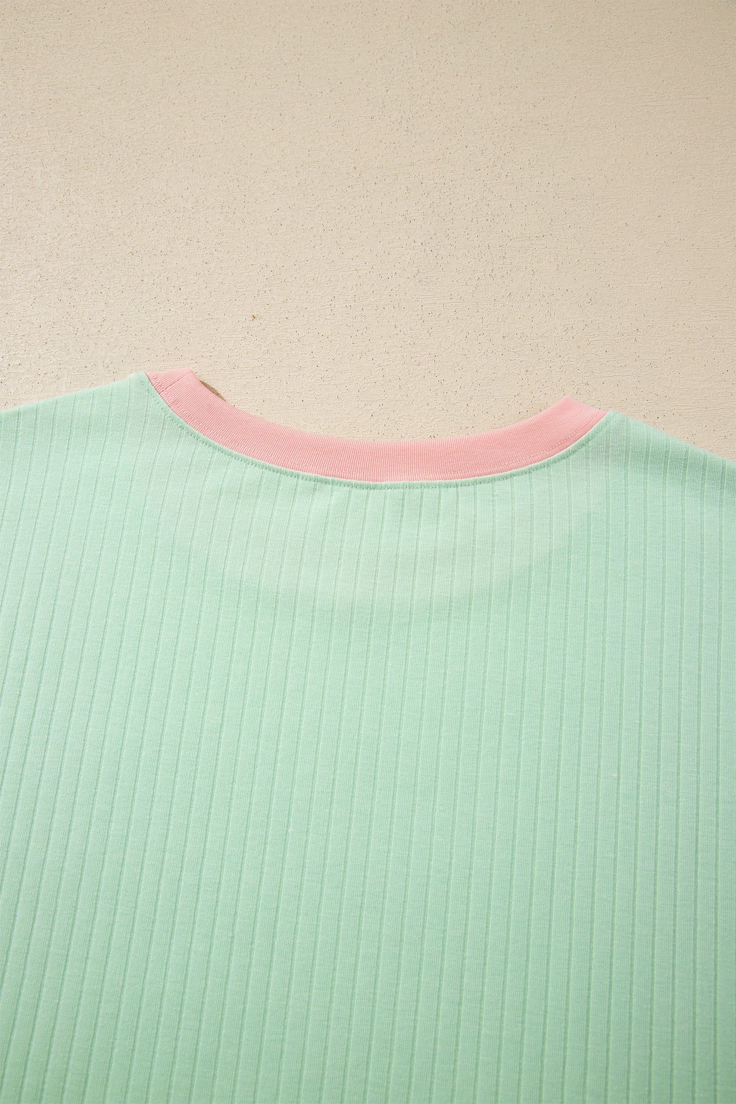 Clearly Aqua Soft Ribbed Color Block Trim Casual Short Set