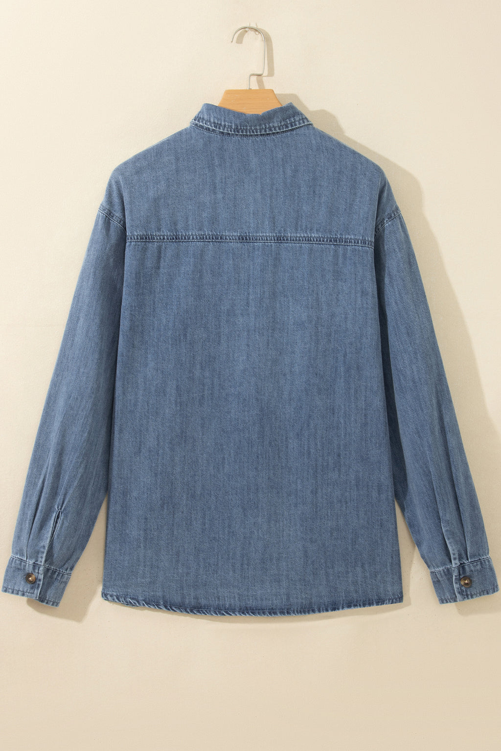 Sky Blue Color Block Pocket Detail Casual Button Down Denim Shirt