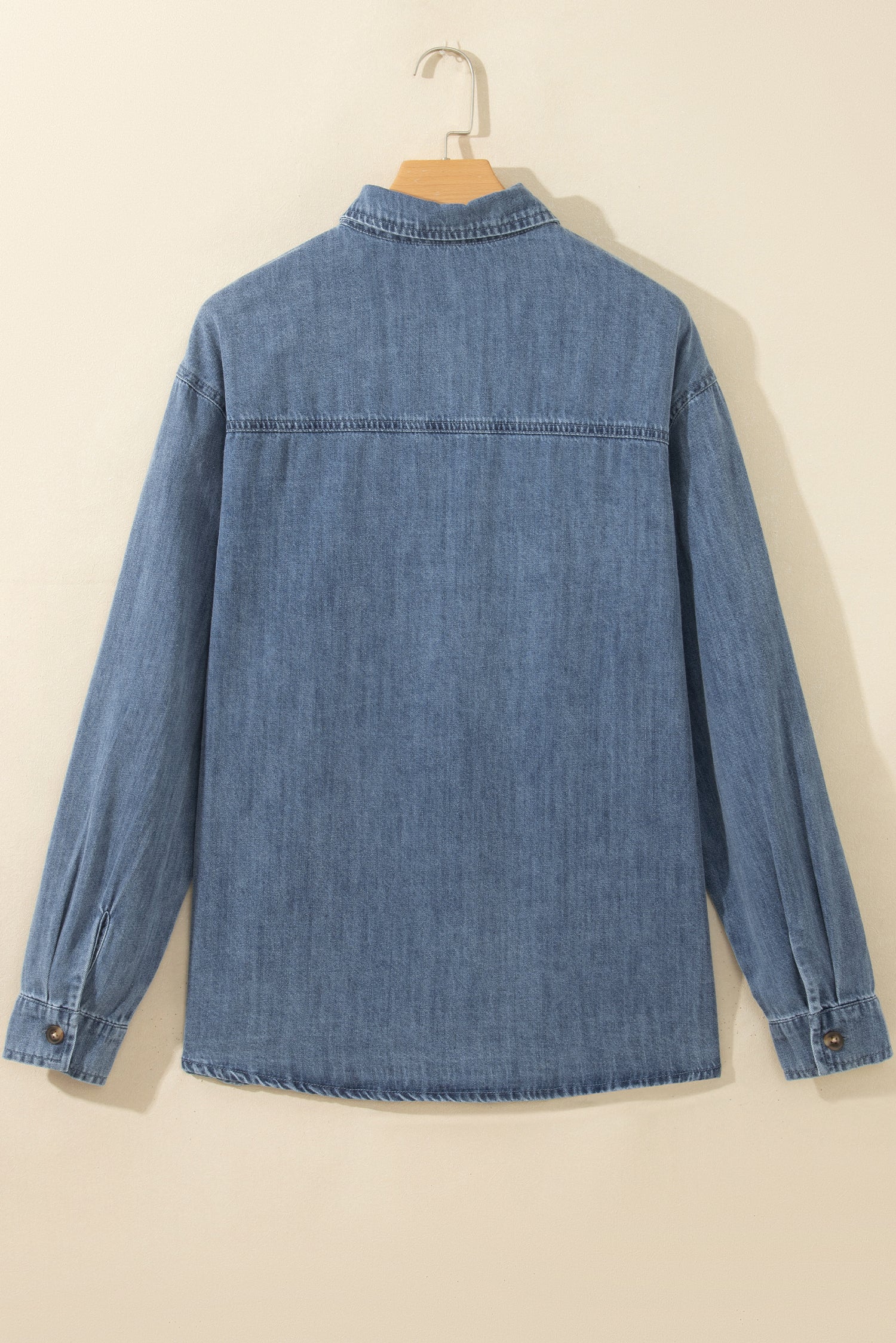 Sky Blue Color Block Pocket Detail Casual Button Down Denim Shirt