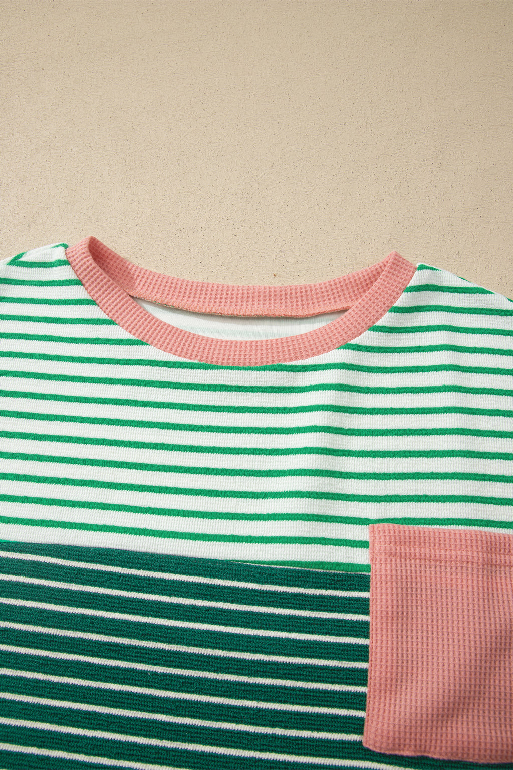 Green Stripe Contrast Print Color Block Detail Relaxed Tee