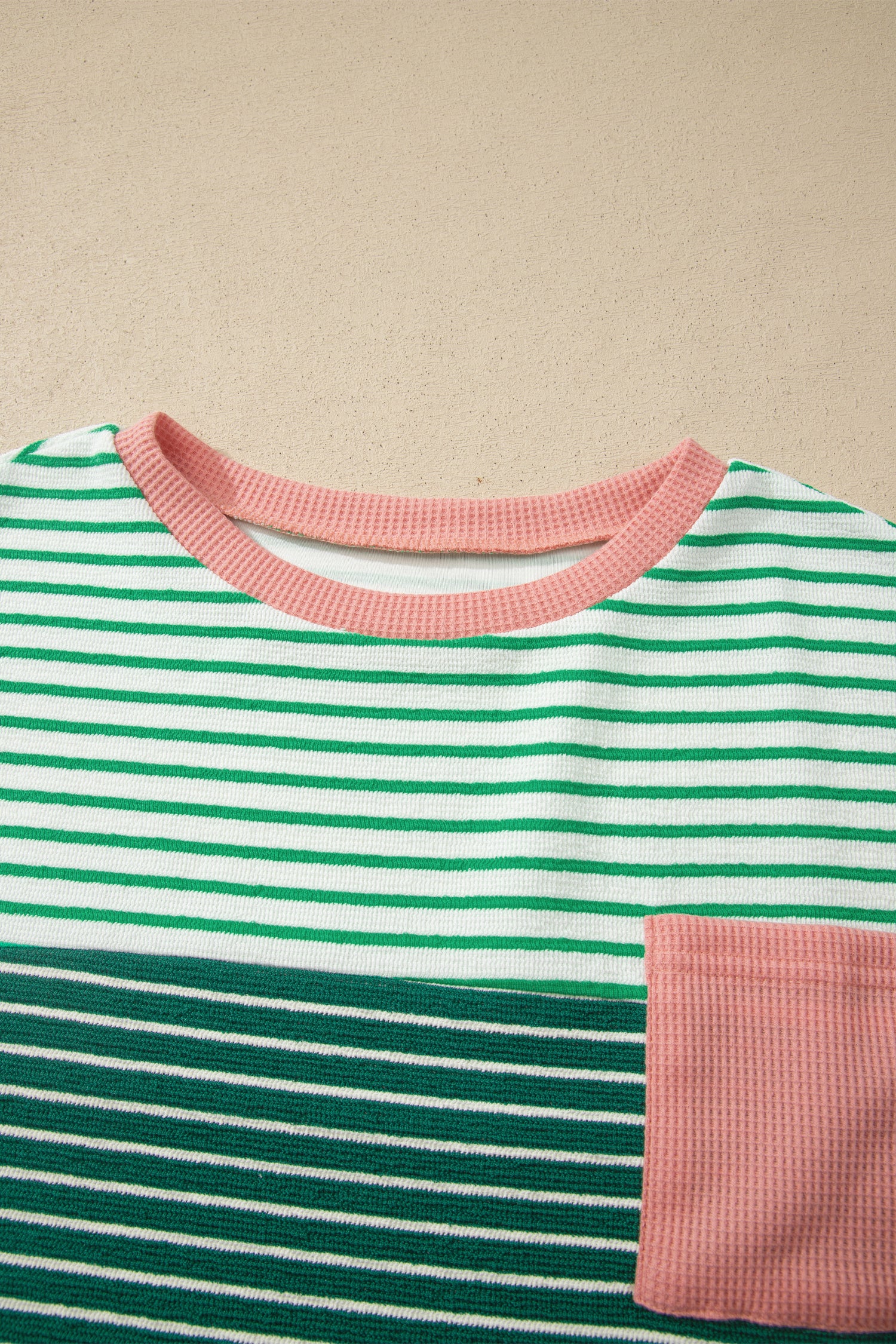 Green Stripe Contrast Print Color Block Detail Relaxed Tee