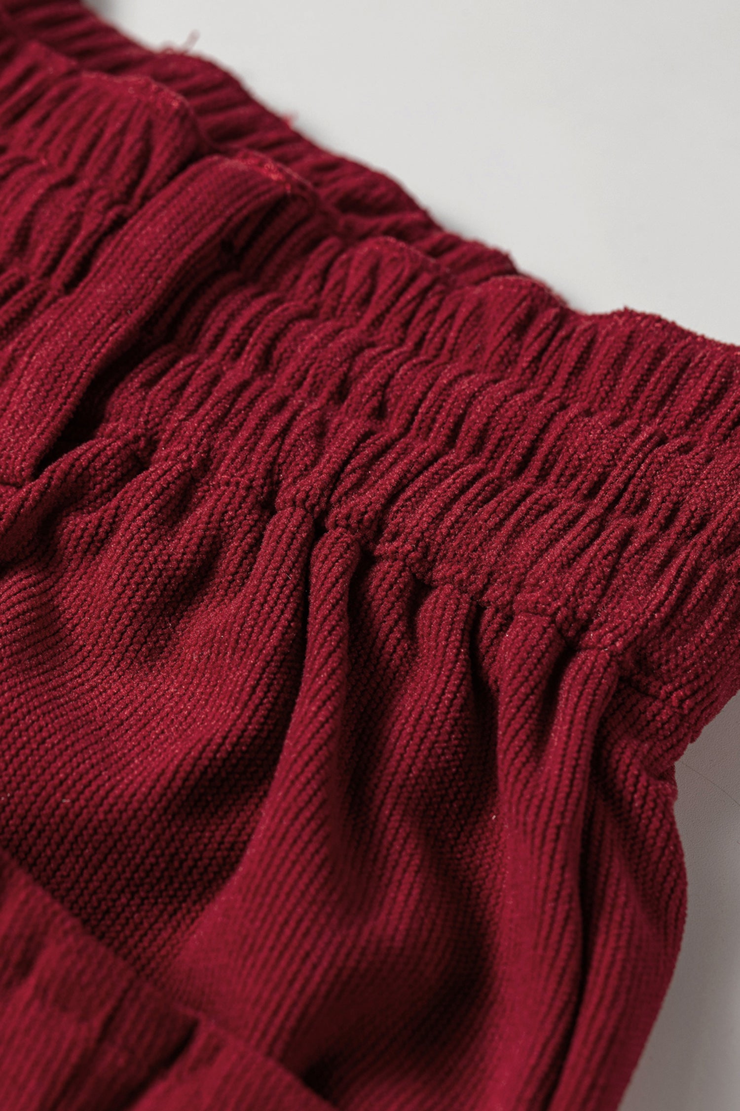 Racing Red Elastic Waist Drawstring Corduroy Casual Pants