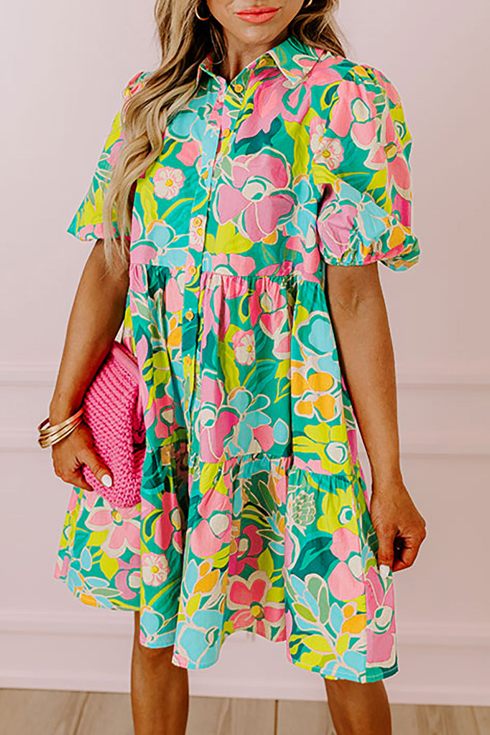 Green Floral Babydoll Dress