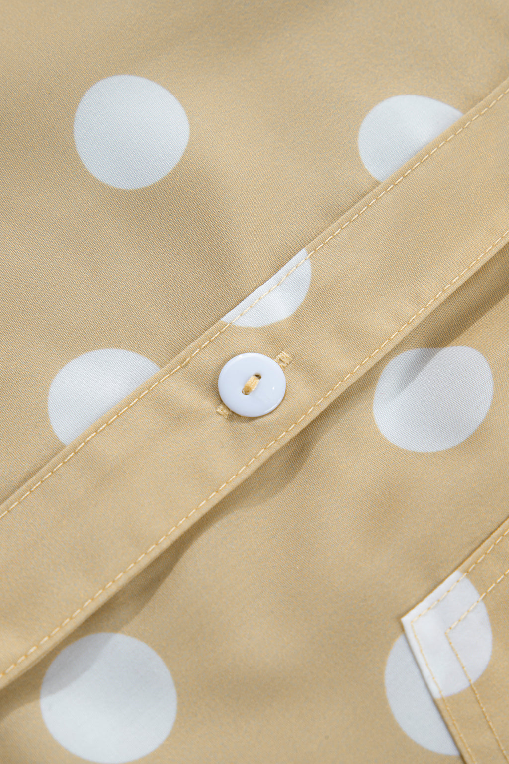 Khaki Polka Dot Print Three Quarter Sleeve Ruffle Hem Casual Shirt
