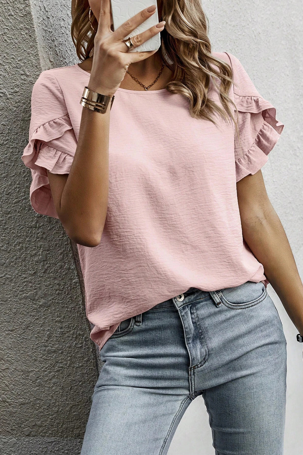 Light Pink Short Sleeve Blouse
