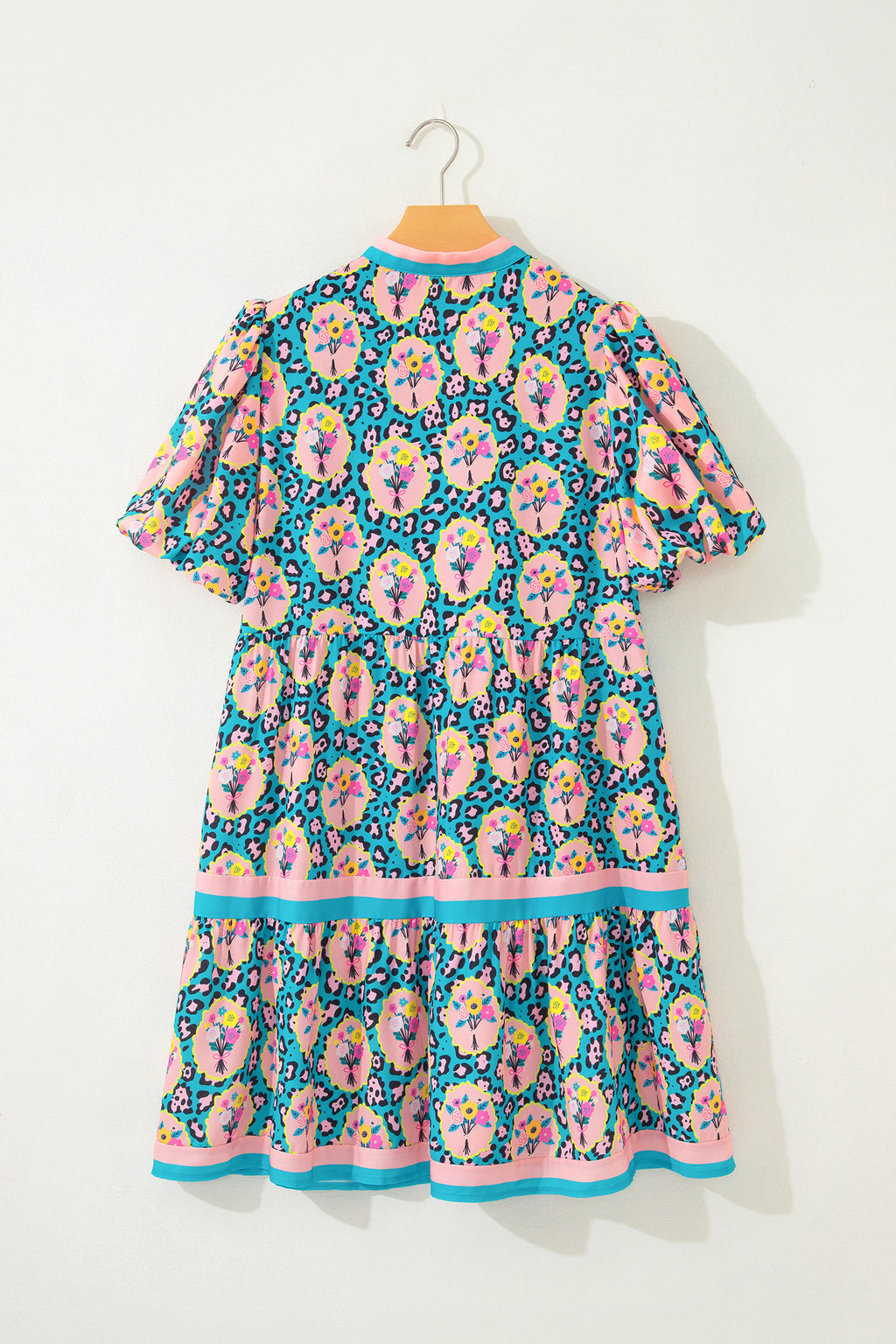 Green Leopard Floral Short Dress