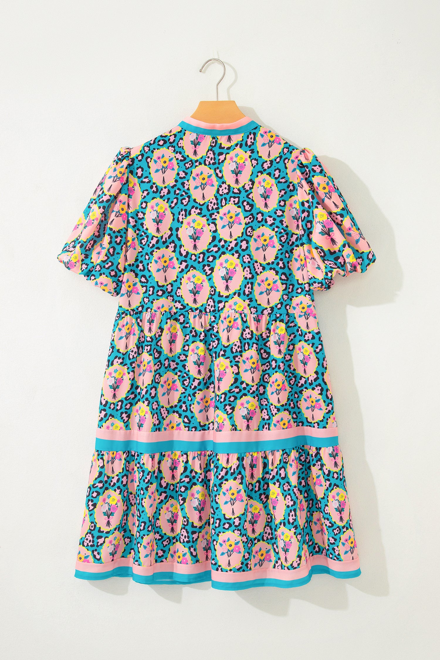 Green Leopard Floral Short Dress