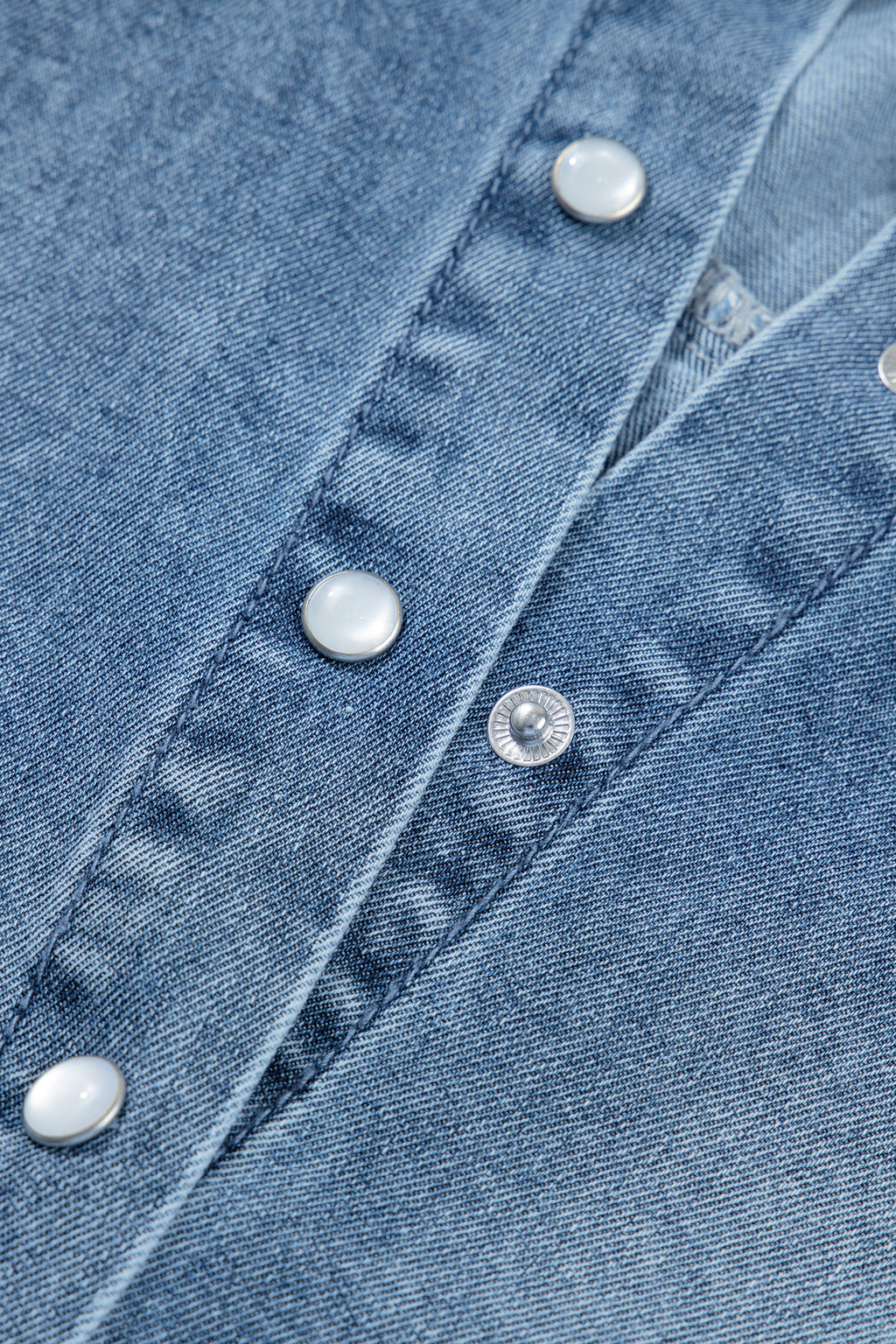 Frilled Short Sleeve Denim Shirt