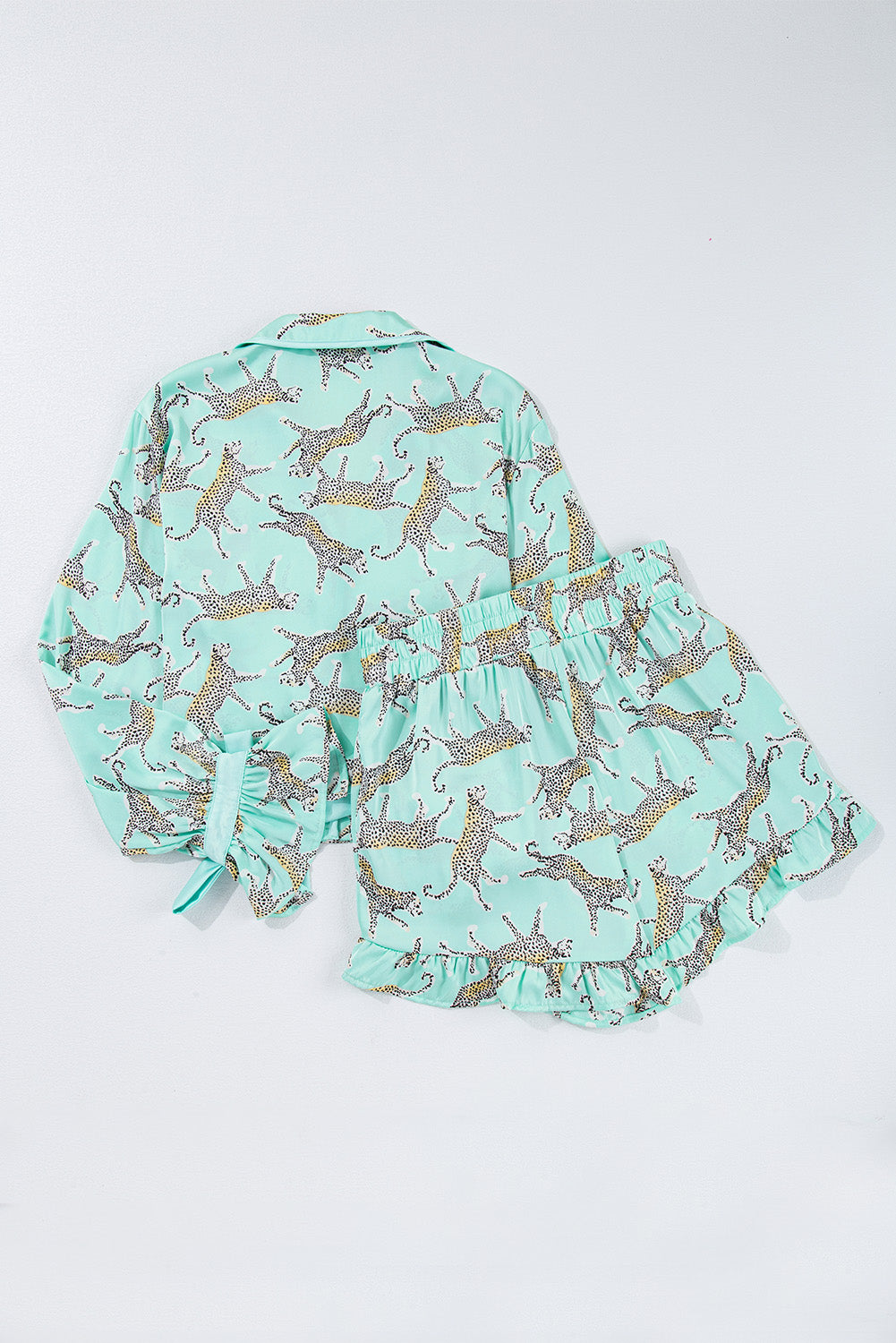Mint Leopard Satin PJ Set