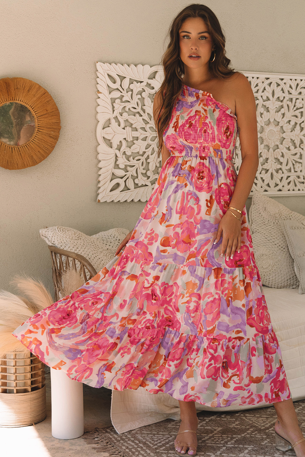 Blushing One-Shoulder Maxi Dress