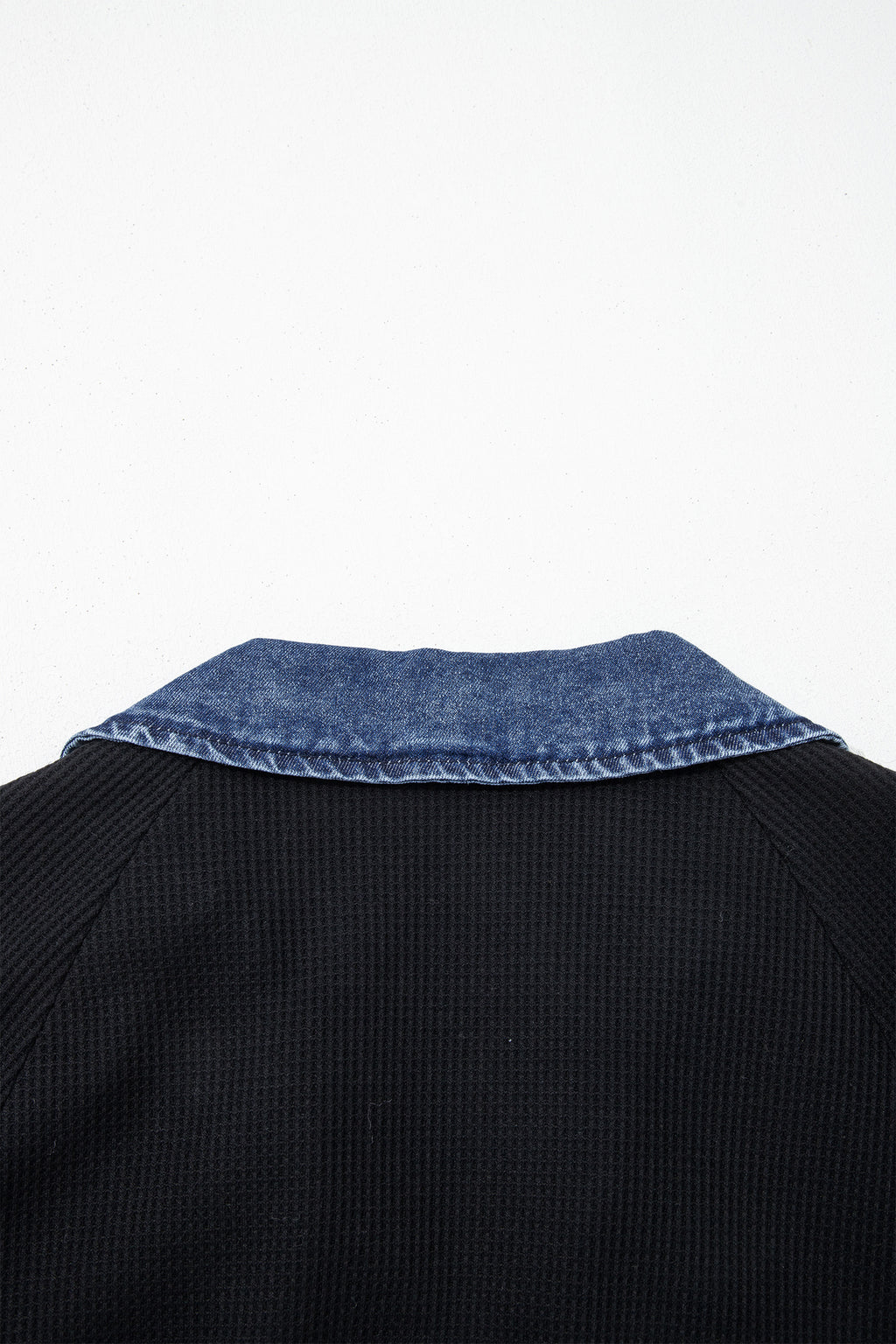 Waffle Knit Denim Polo Collar Top