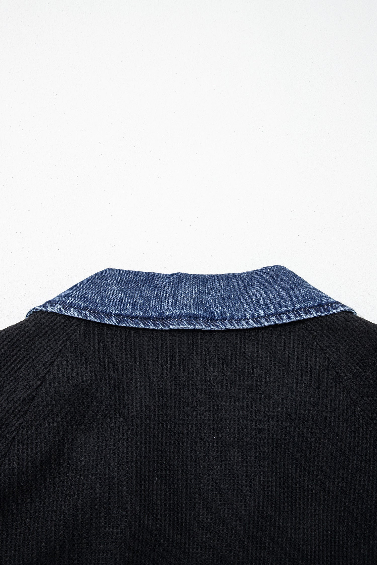 Waffle Knit Denim Polo Collar Top