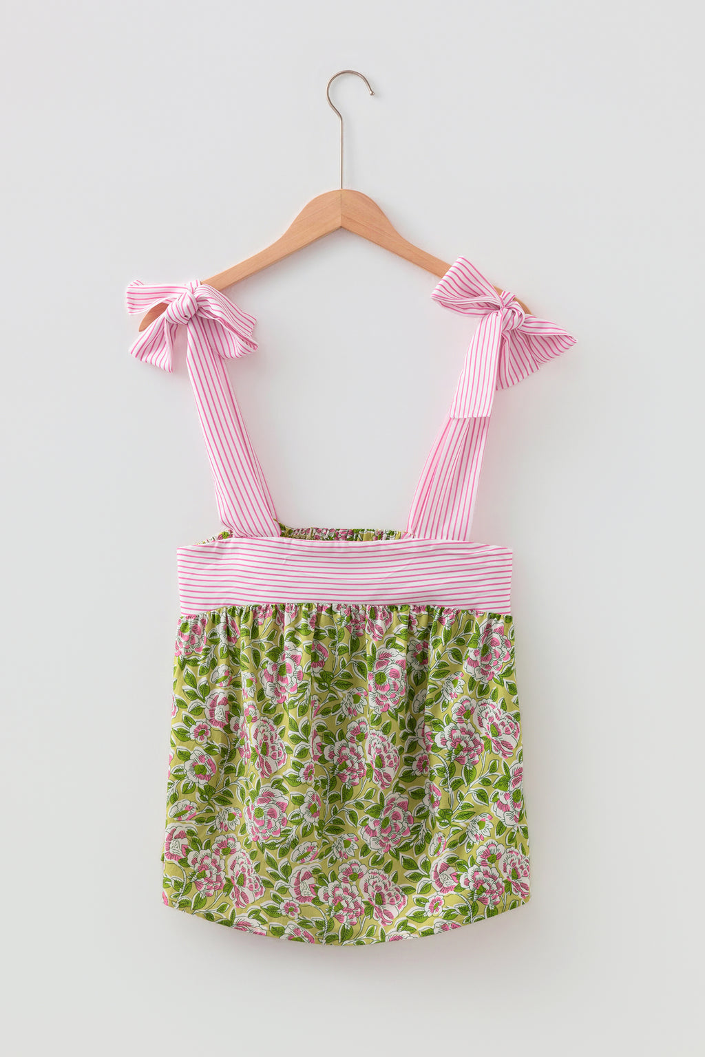 Green Floral Printed Knot Straps Babydoll Tank Top