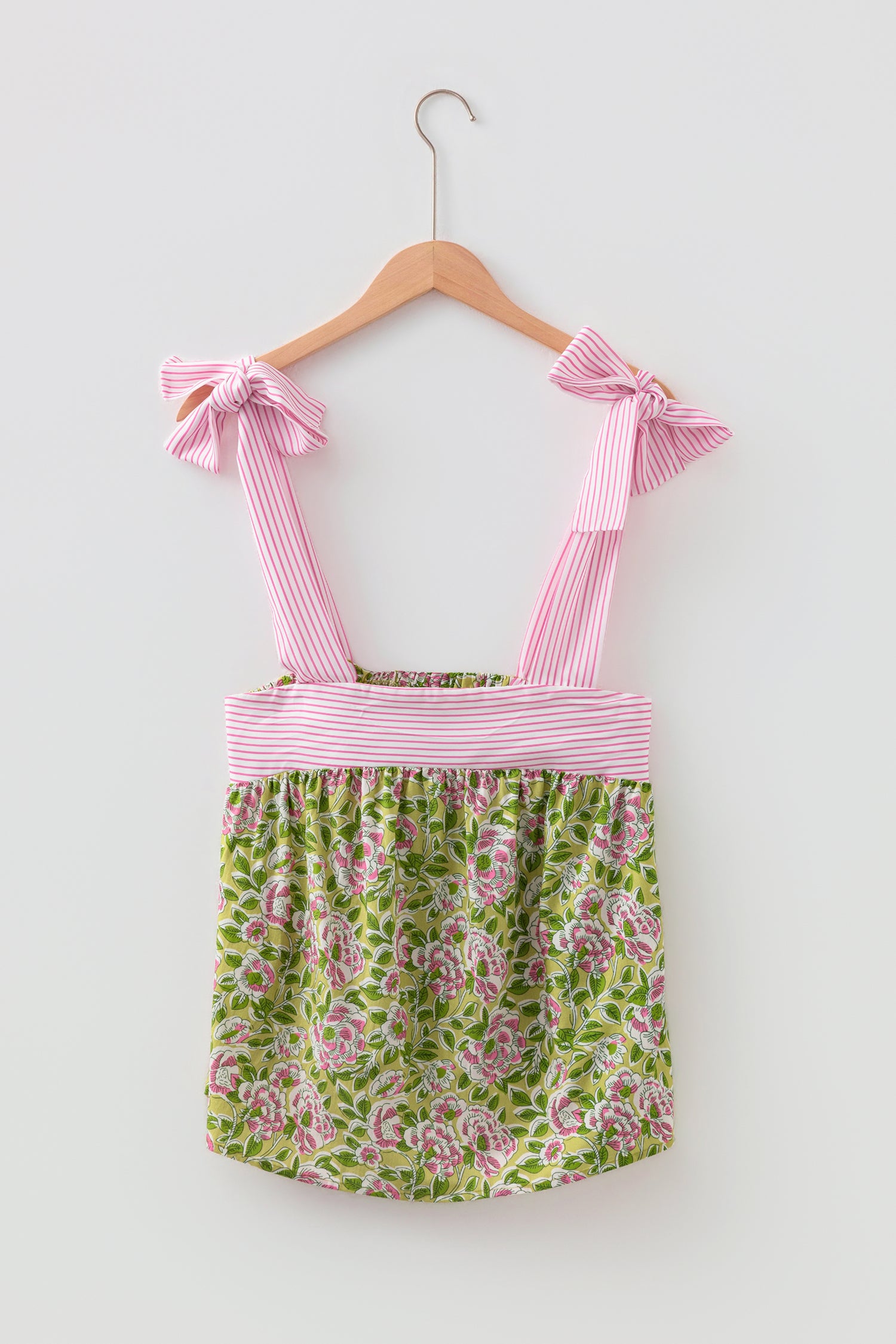 Green Floral Printed Knot Straps Babydoll Tank Top