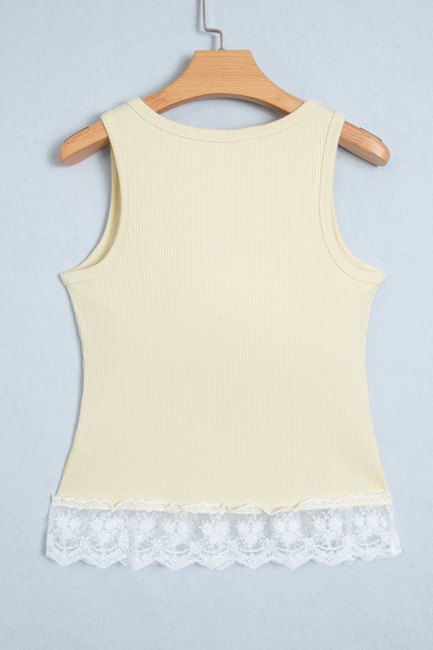 Beige Ribbed Knit Sweet Lace Hem Vest