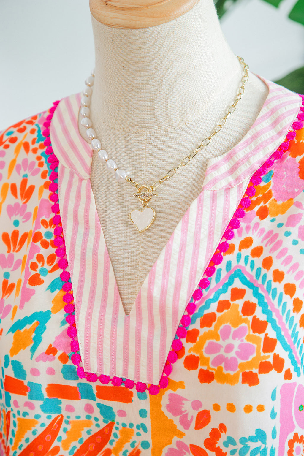 Rose Boho Mixed Print Contrast Trim Striped Patchwork Tiered Short Sleeve Blouse