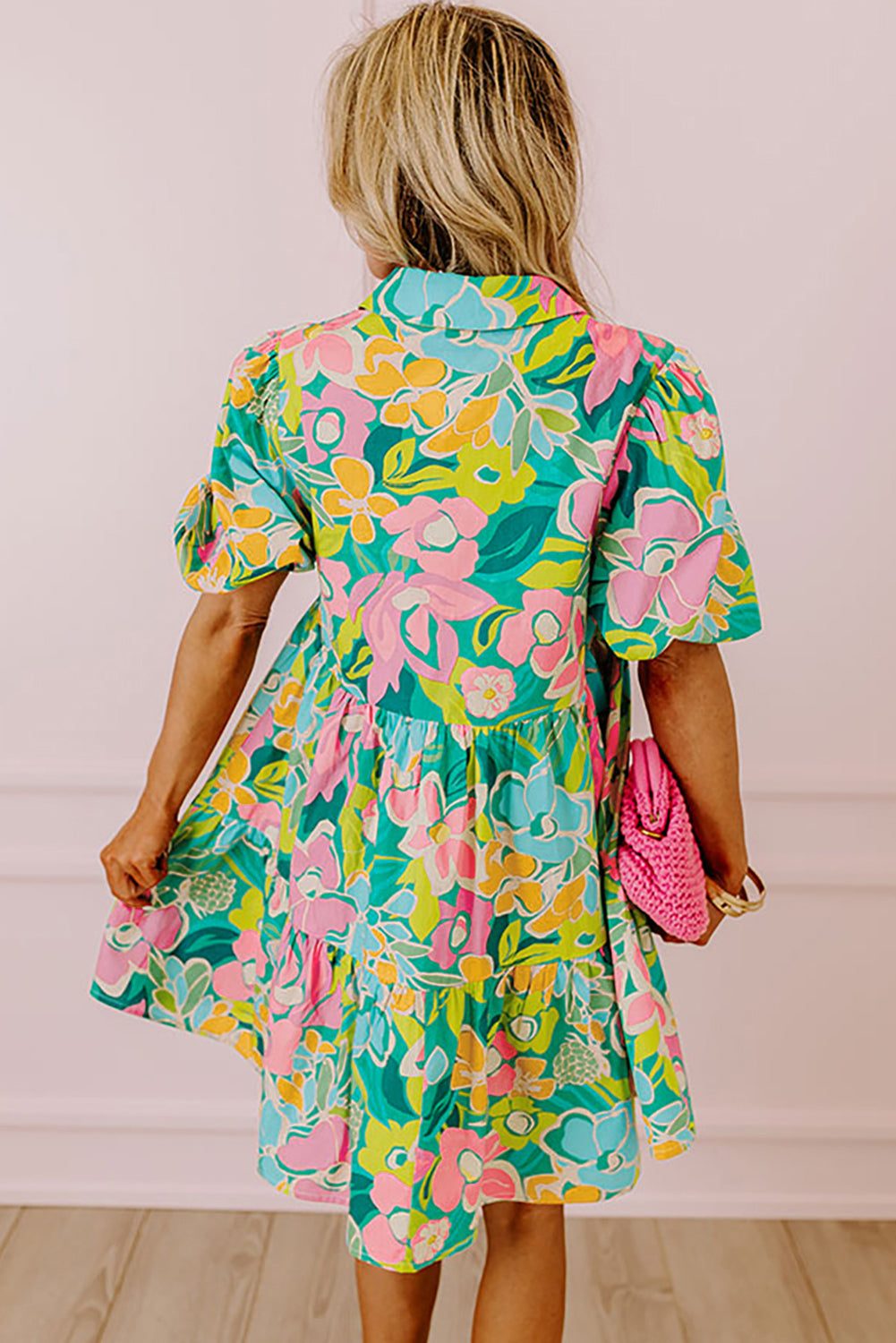 Green Floral Babydoll Dress