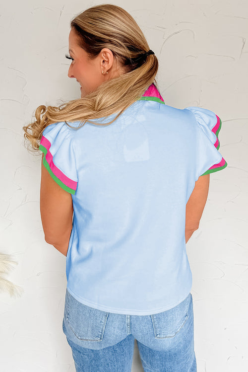 Beau Blue Ruffled Sleeve Blouse